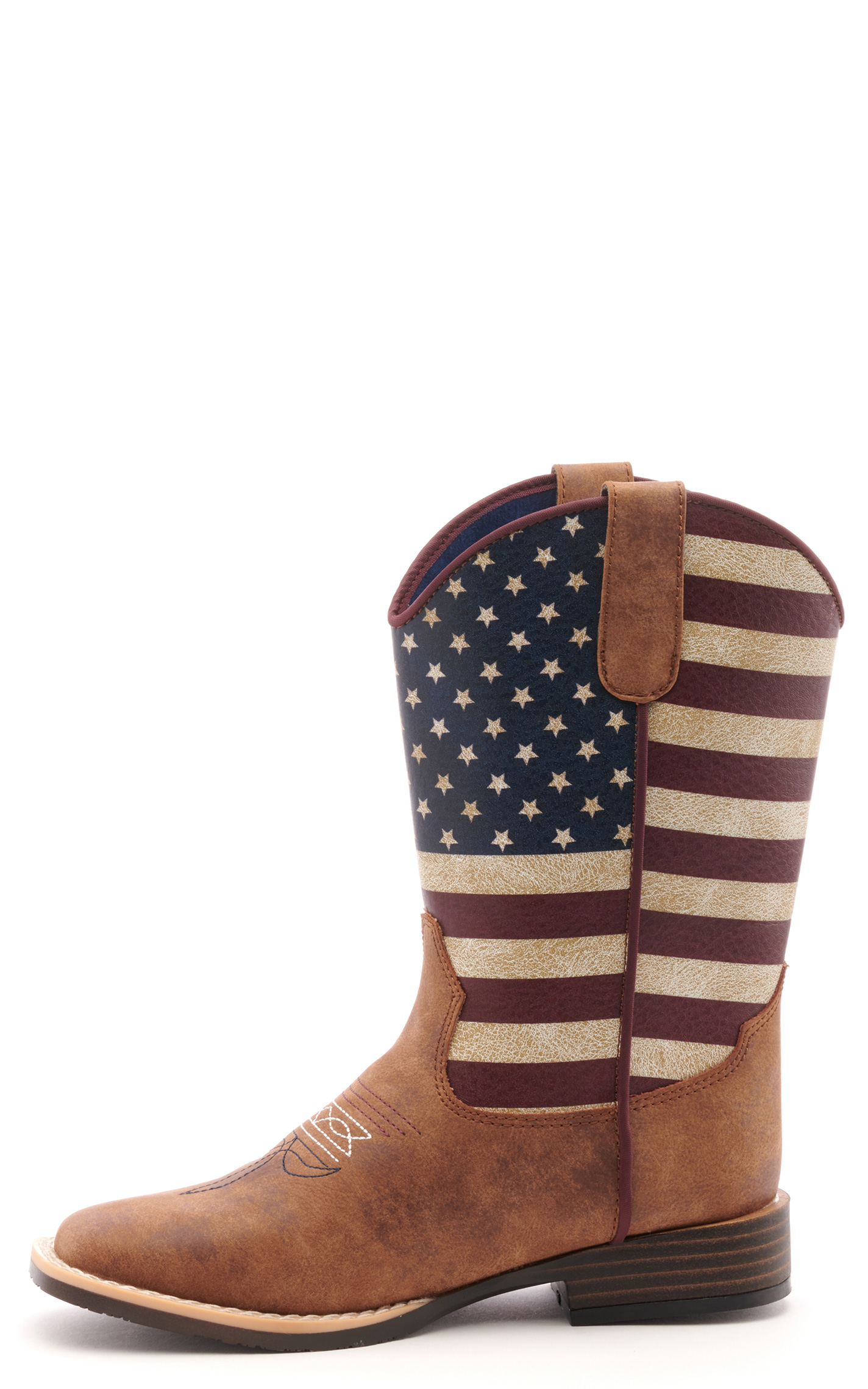 Twister Kids Brown and USA Flag Cowboy Square Toe Boots - Image 1