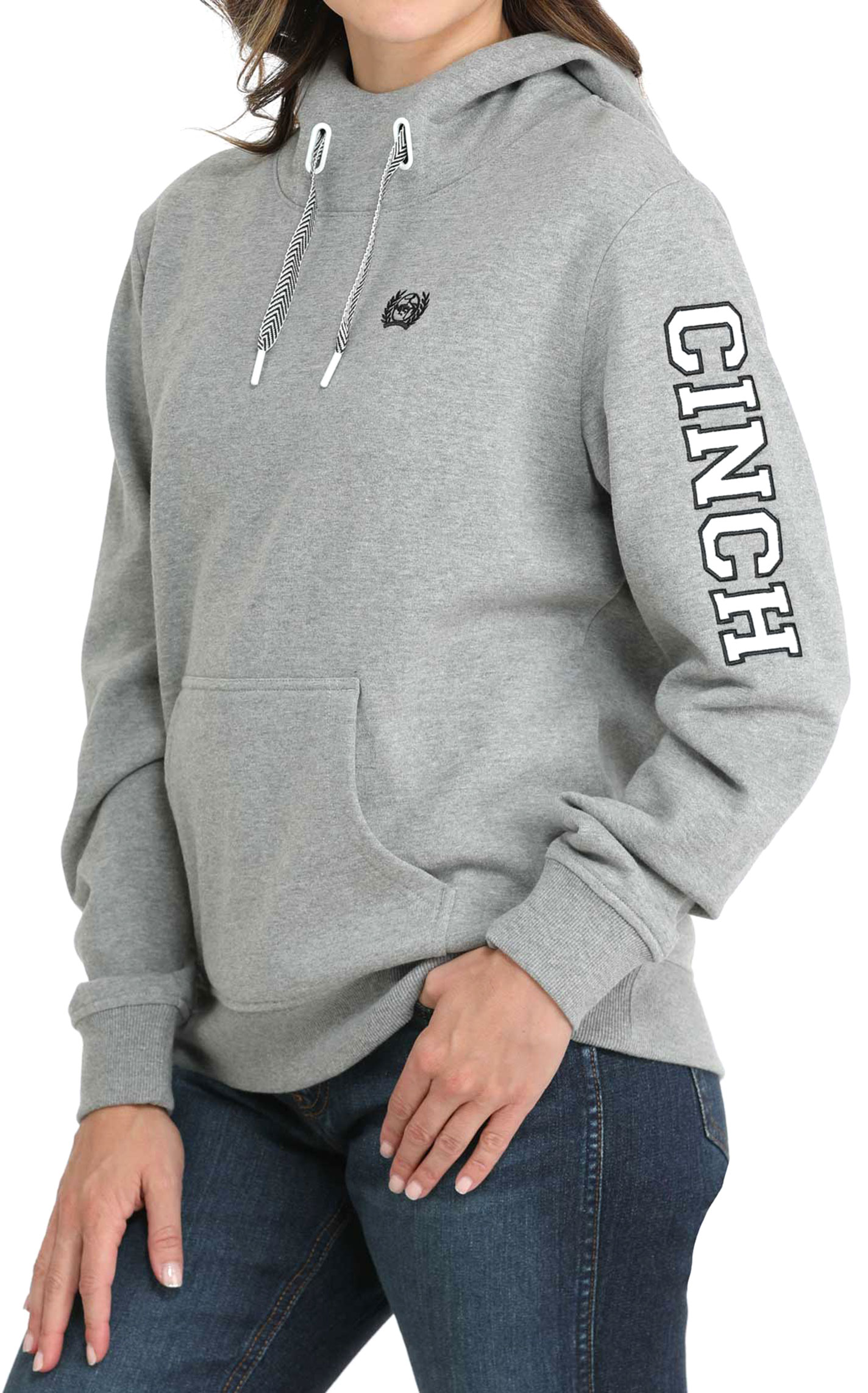 Cinch Women's Gray Logo Sleeve Hoodie - Image 1