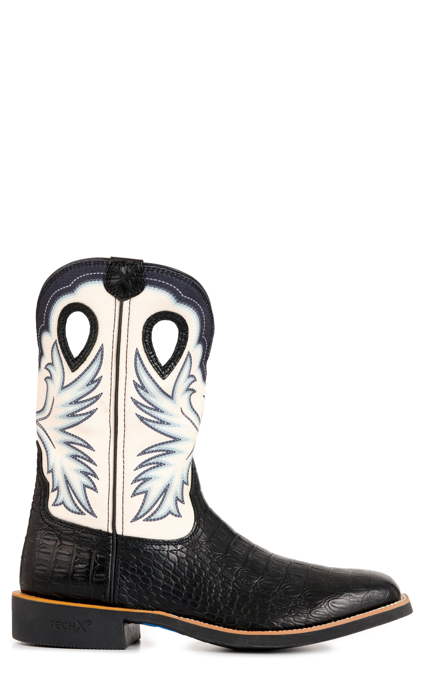 Twisted X Men's Tech X Black Caiman Print and Bone Wide Square Toe Cowboy Boots - Image 1
