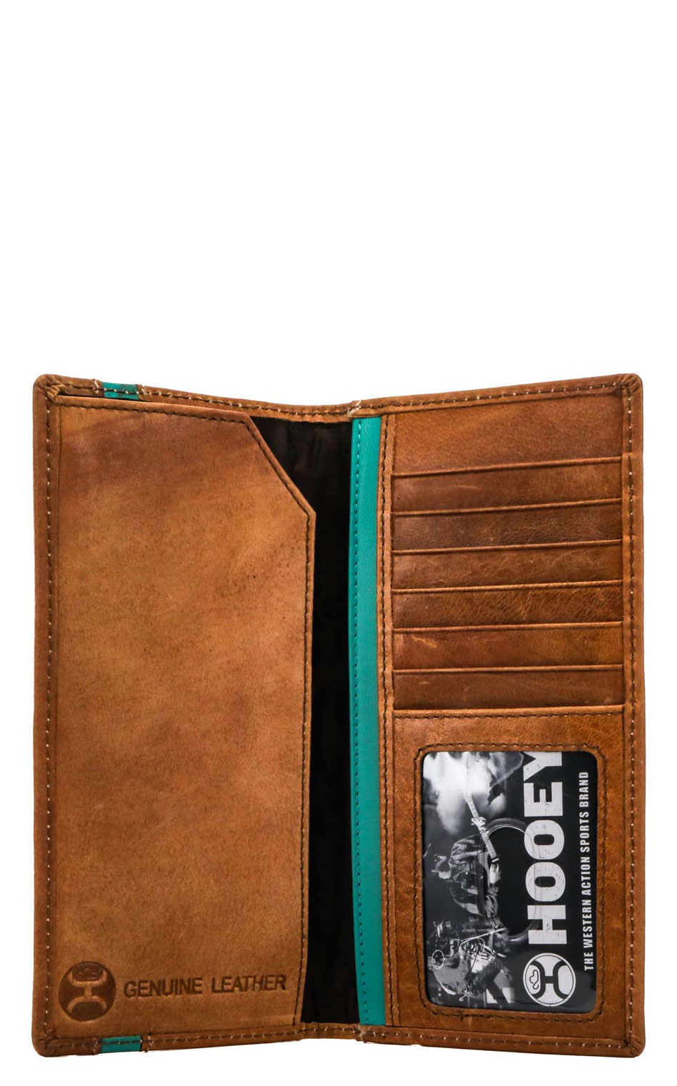 Hooey Men's Tan Genuine Leather & Turquoise Aztec Inlay Rodeo Wallet - Image 1