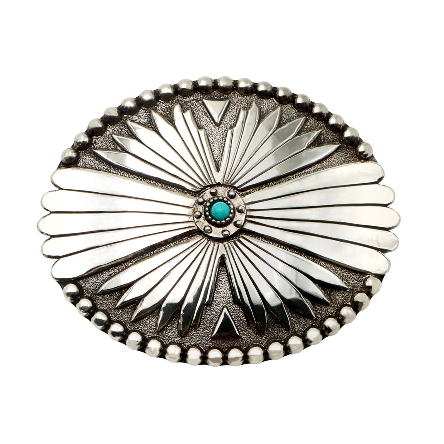AndWest Oval Silver & Turquoise Concho Aztec Belt Buckle - Image 1