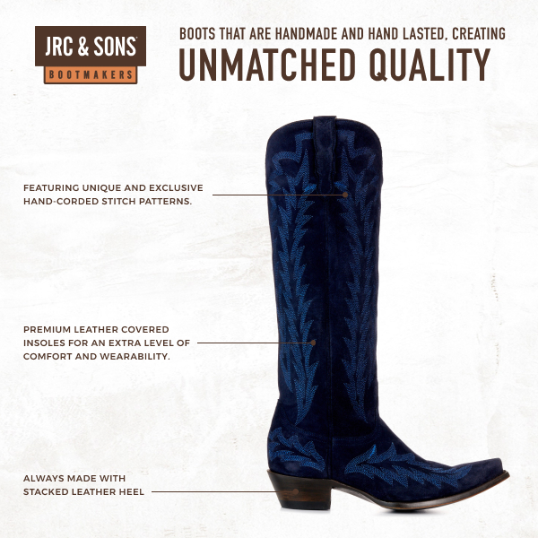 JRC & Sons Ladies’ Indigo Nancy Suede Leather Tall Snip Toe Cowboy Boots - Image 1