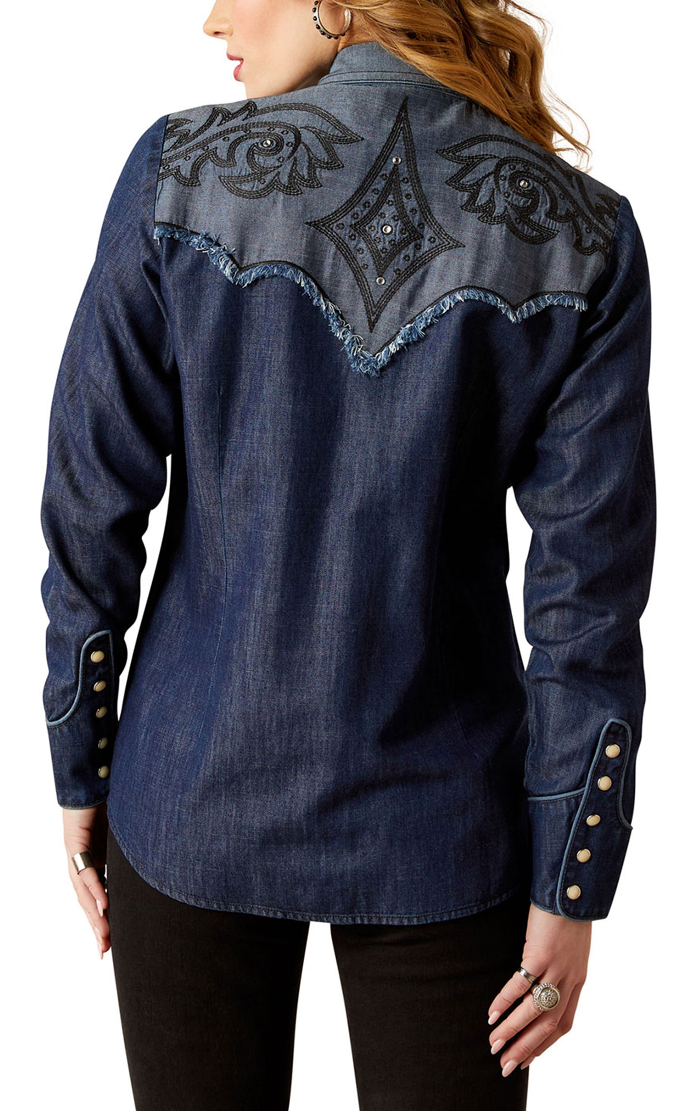Ariat Women's Dark & Light Denim Embroidered Western Shirt - Image 1