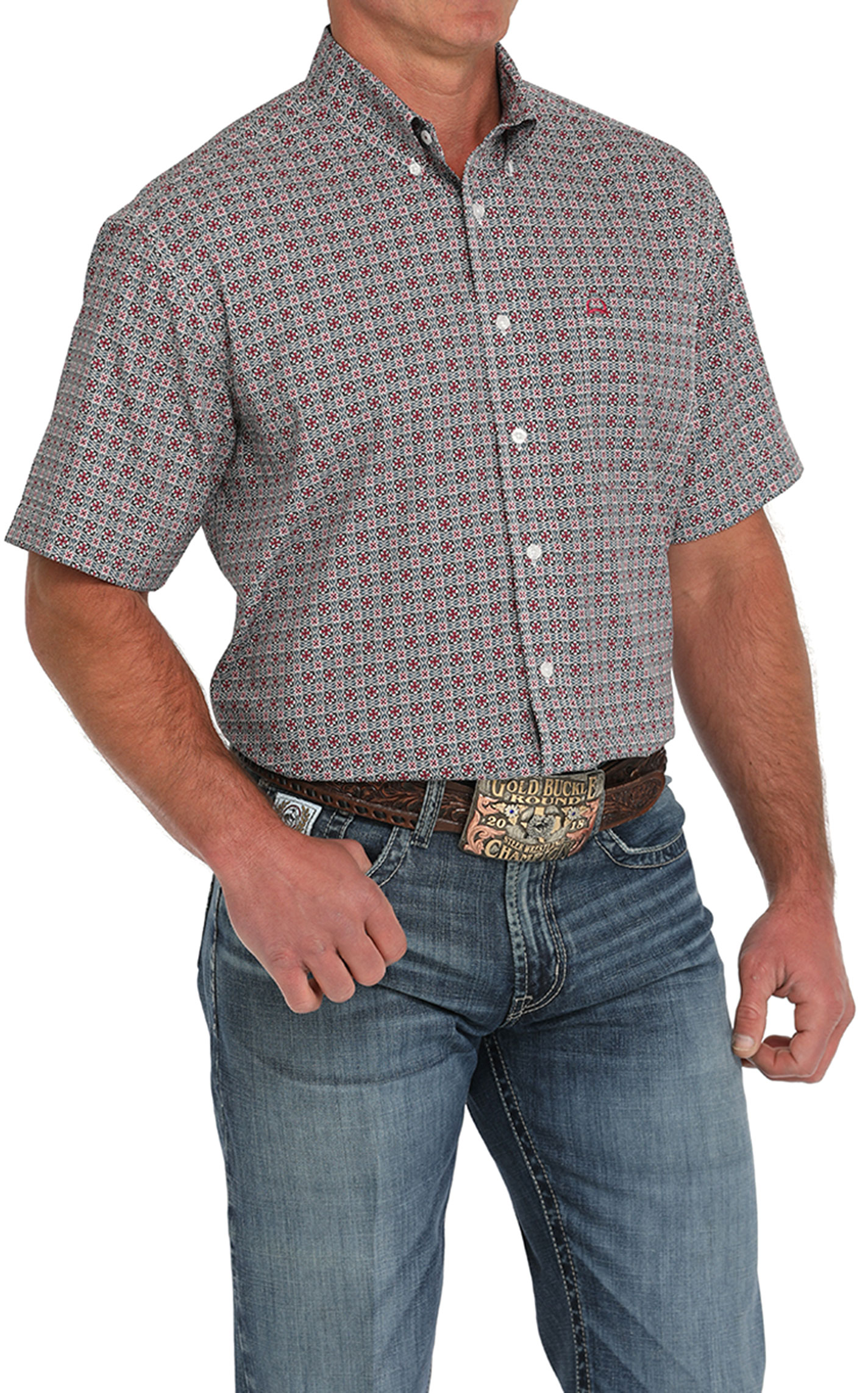 Cinch Men's Red, Black & White ARENAFLEX Geo Print Western Shirt - Image 1