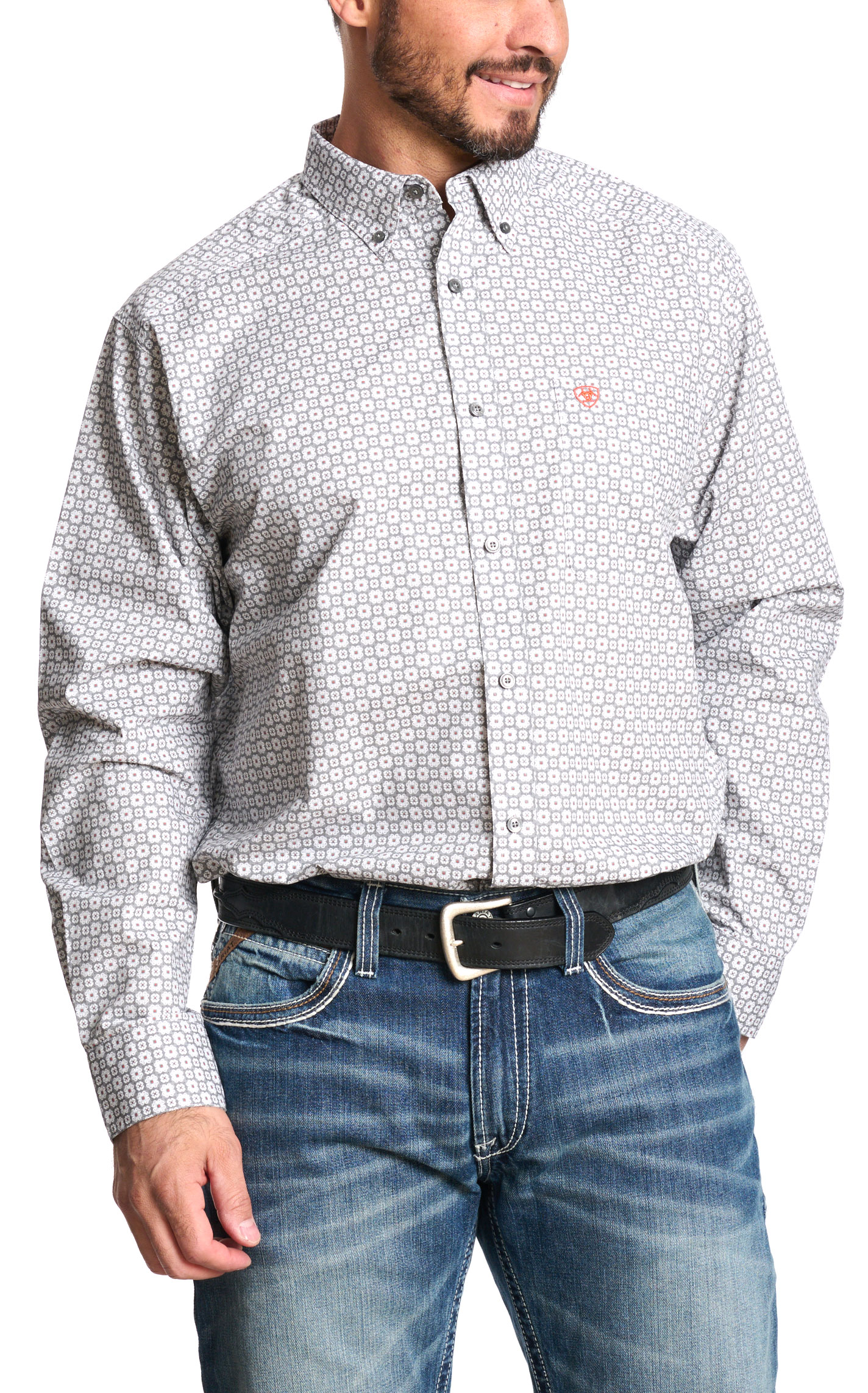 Ariat Men's Fleetwood Gray & White Geo Print Western Shirt - Image 1
