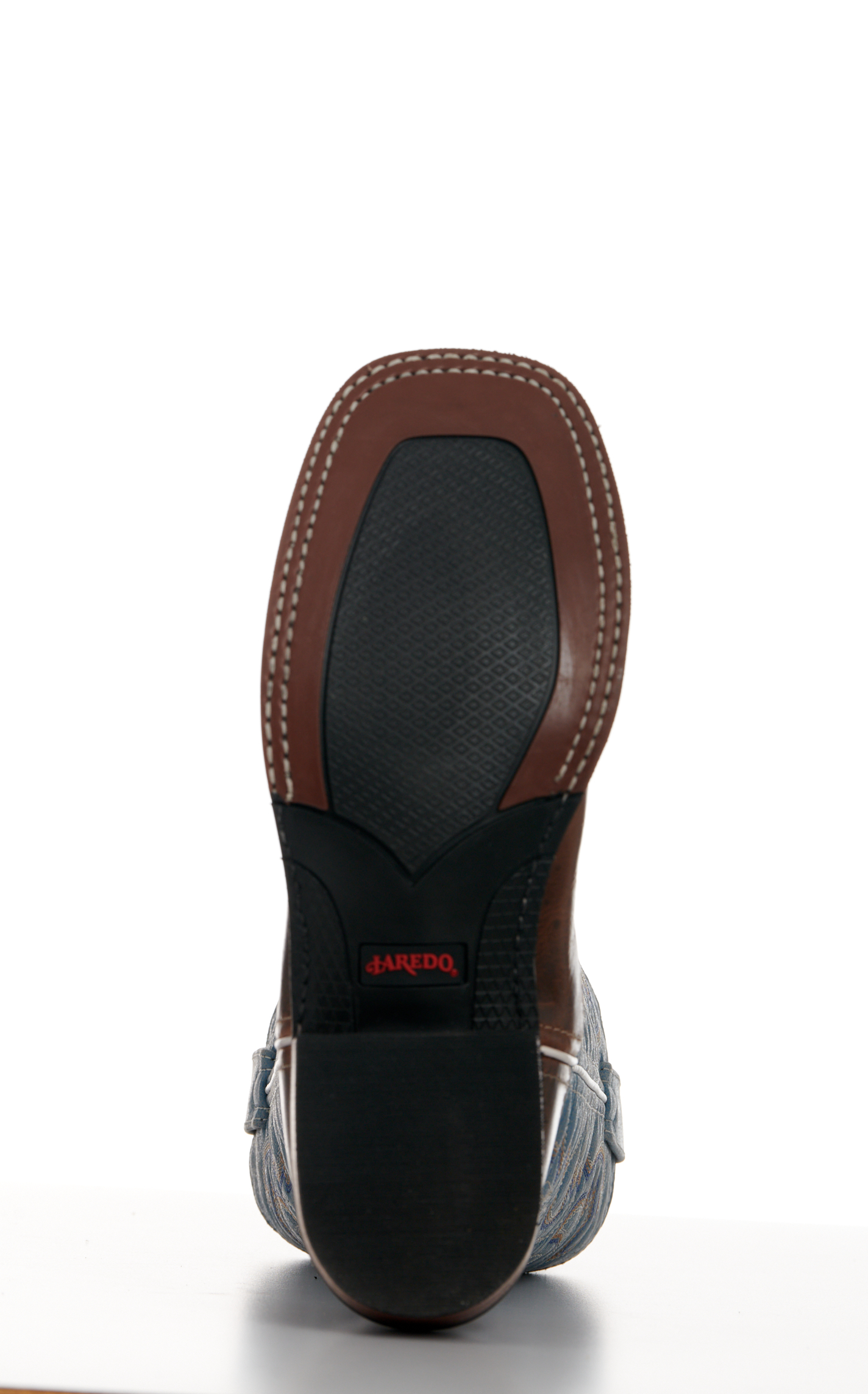 Laredo Women’s Darla Distressed Brown and Sky Blue Wide Square Toe Cowboy Boots - Image 1