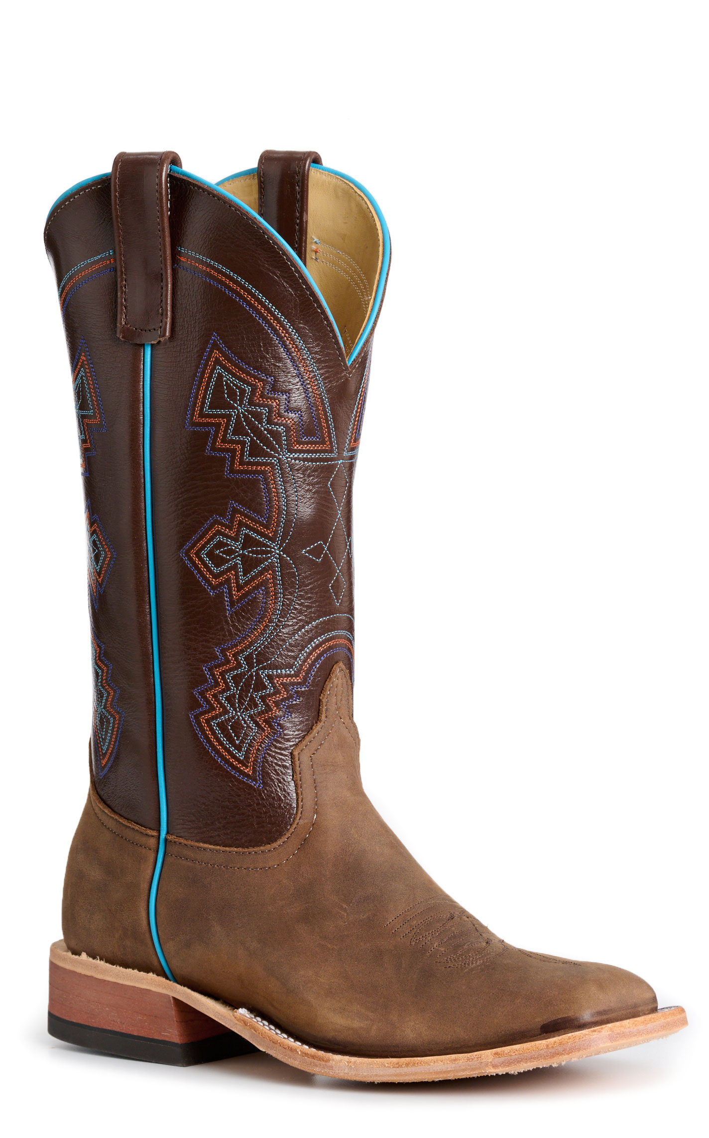 Anderson Bean Men's Dark Brown Barcelona & Brown Avatar Wide Square Toe Cowboy Boots - Image 1