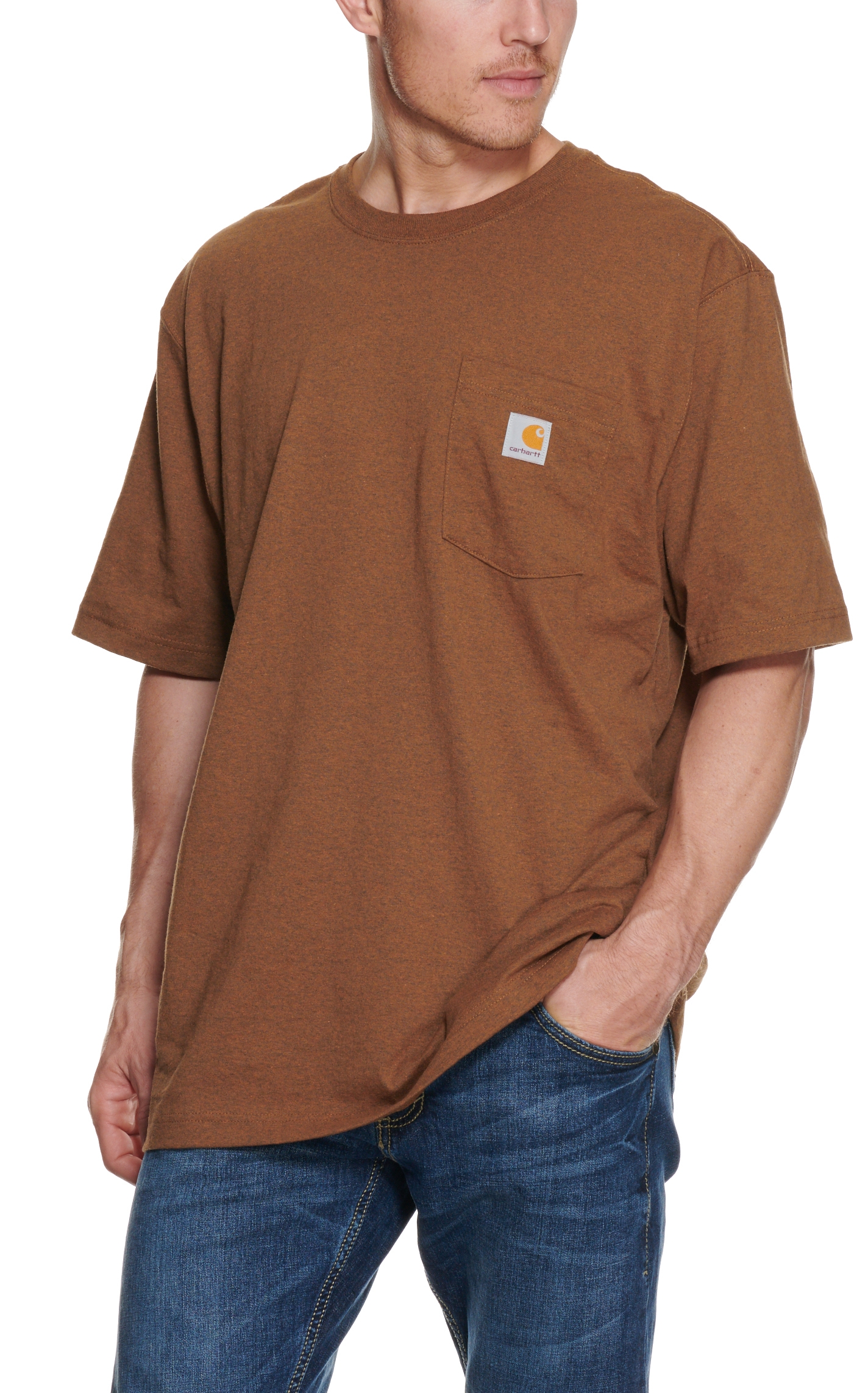 Carhartt Men's Walnut Heather Heavy Cotton Loose Fit Short Sleeve Work T-Shirt - Image 1