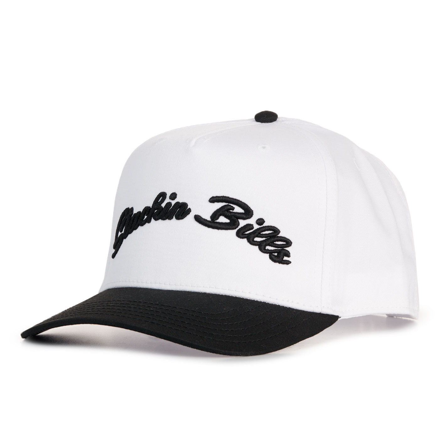 Stackin Bills Embroidered White & Black Curved Bill Cap - Image 1