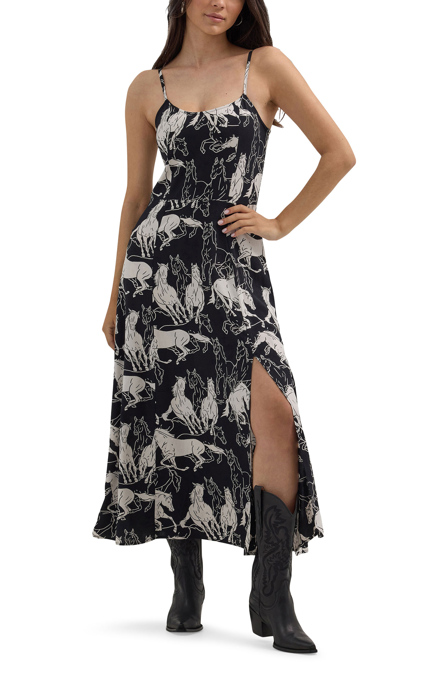 Wrangler Retro Women's Black & White Horse Print Strappy Maxi Dress - Image 2