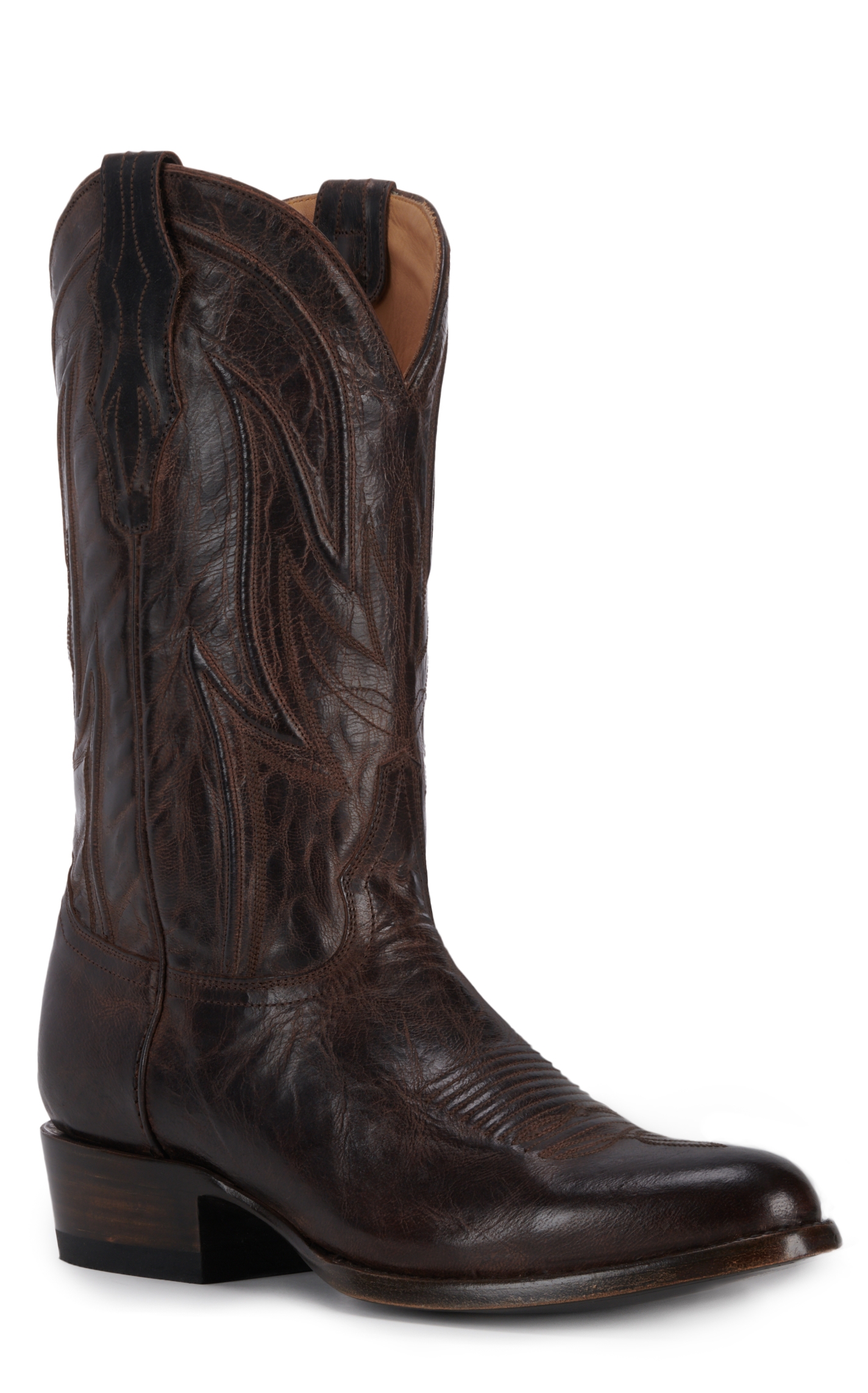 JRC & Sons Men's Colton Mad Dog Goat Leather Round Toe Cowboy Boot in Chocolate Brown - Image 1