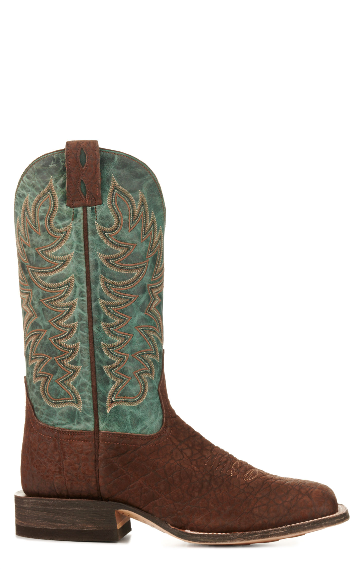 Cavender's Men's Endurance Teal and Chocolate Elephant Wide Square Toe Exotic Cowboy Boots - Image 1