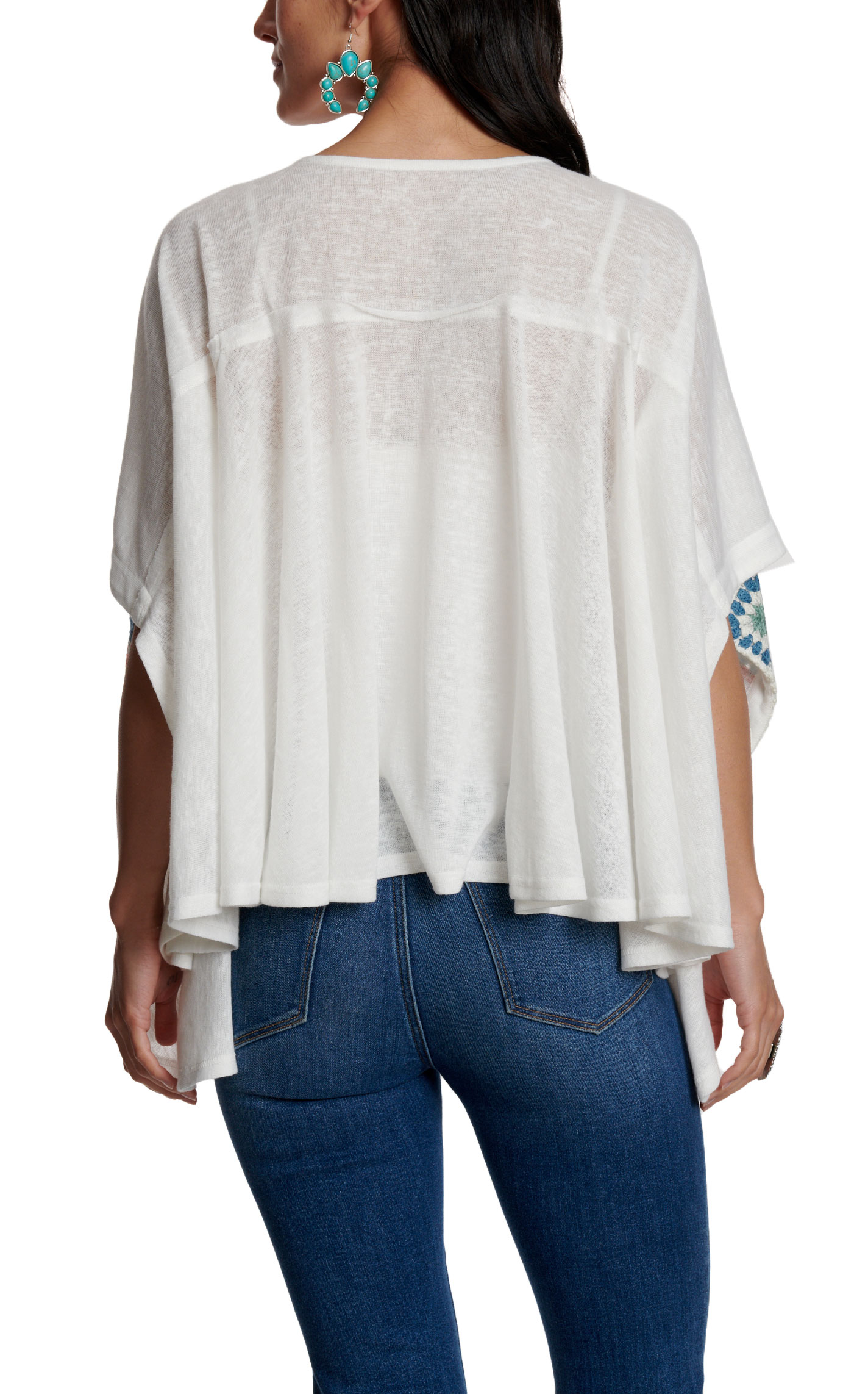 Rockin' C Women's White & Colorful Crochet Poncho Top - Image 3