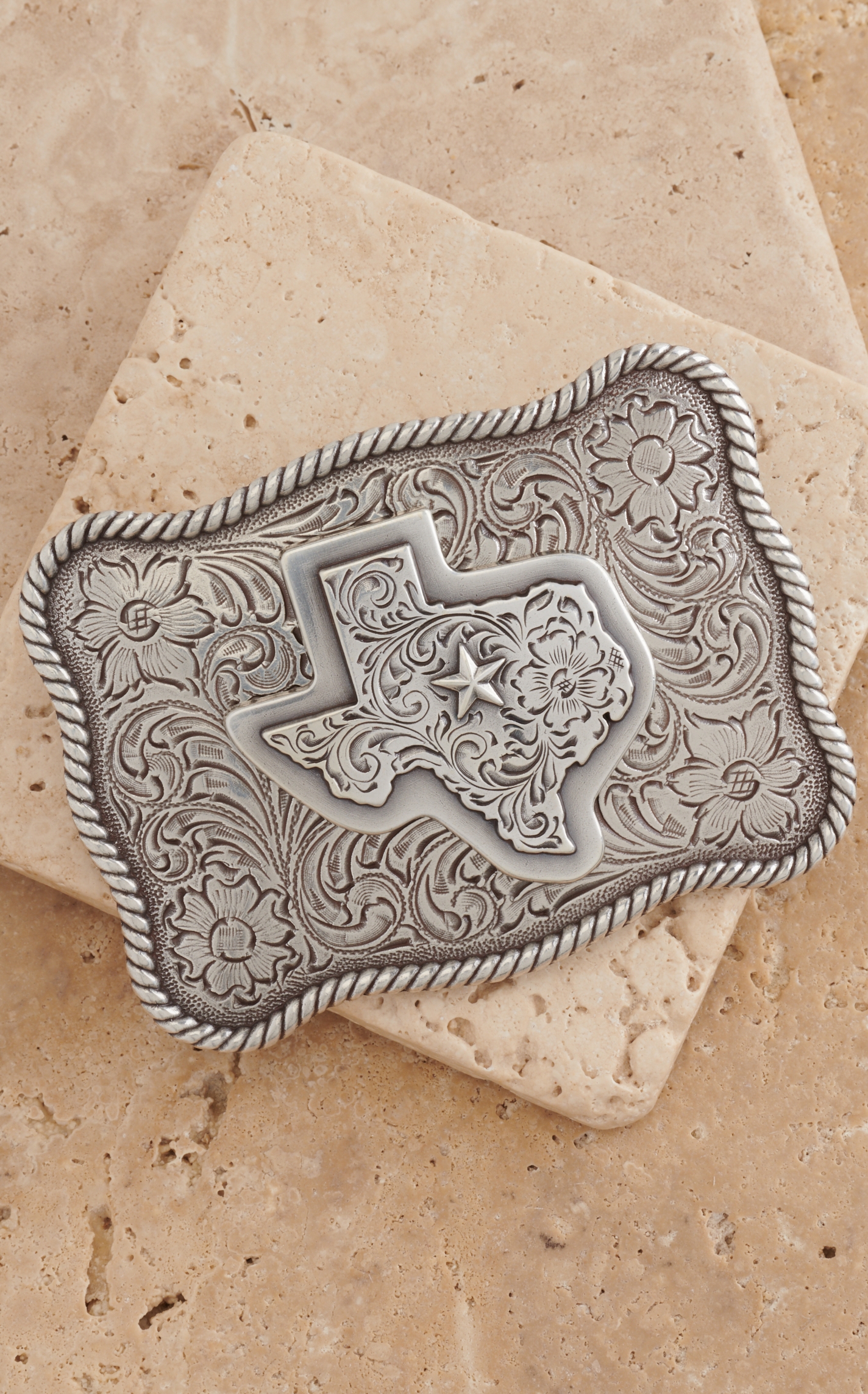 Nocona Silver Texas Scalloped Rectangle Belt Buckle - Image 1