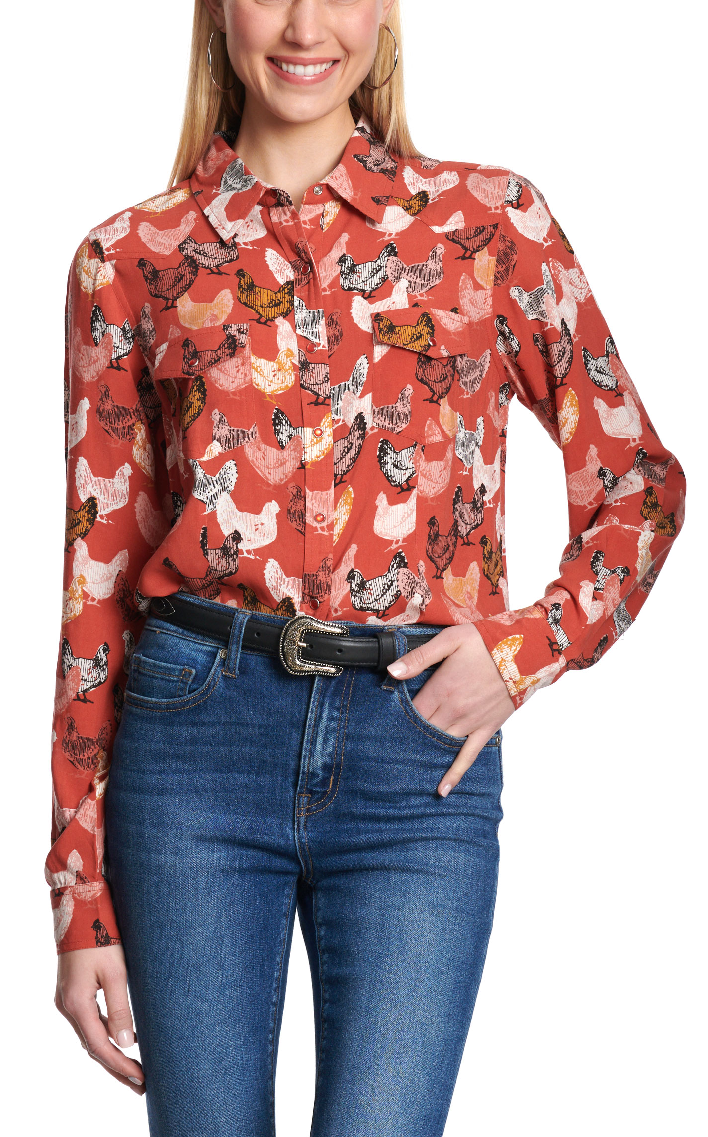 Cotton & Rye Women's Tangerine Hens Print Top - Image 1