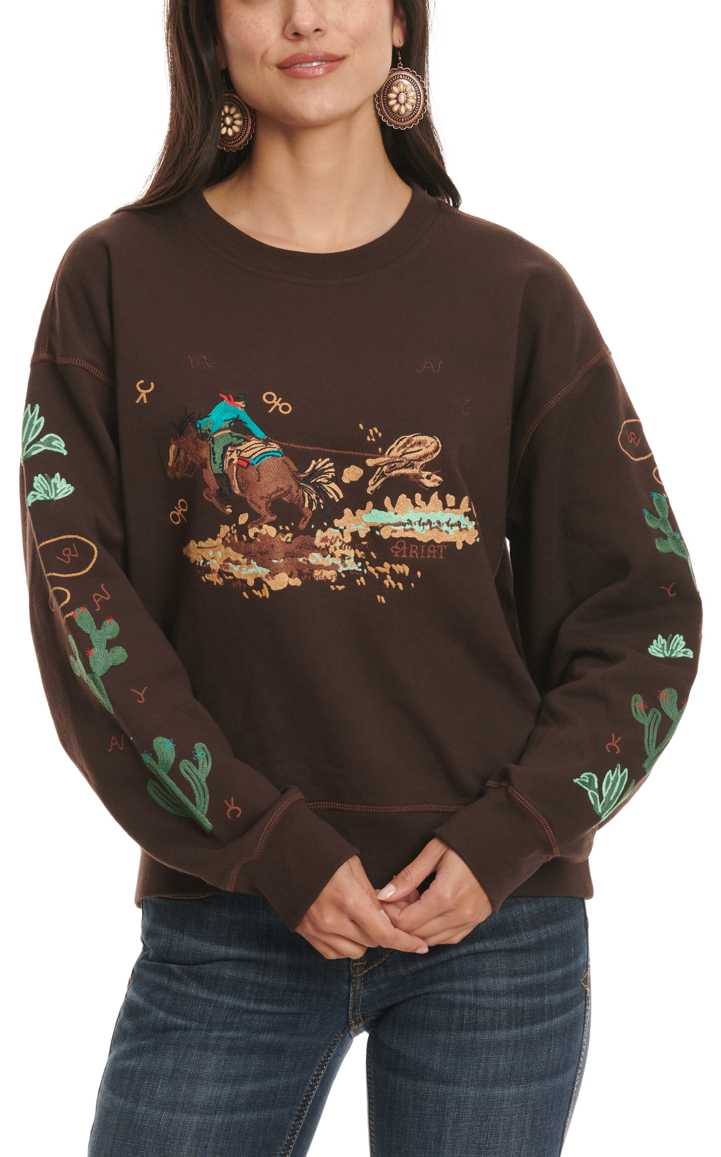 Ariat Women's Riata Chocolate Embroidered Sweatshirt - Image 3