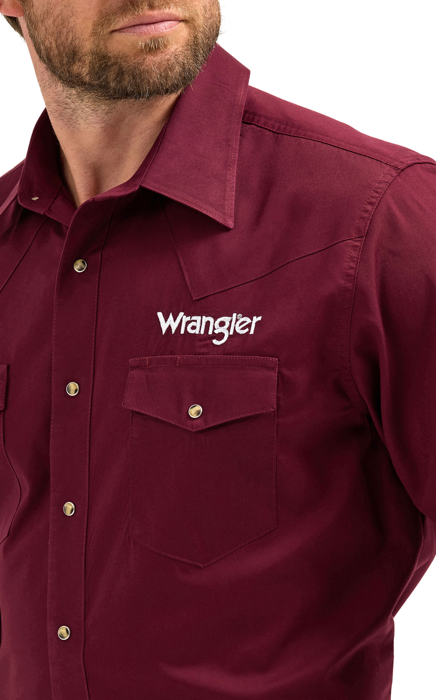 Wrangler Men's Deep Wine & White Embroidery Logo Western Shirt - Image 1