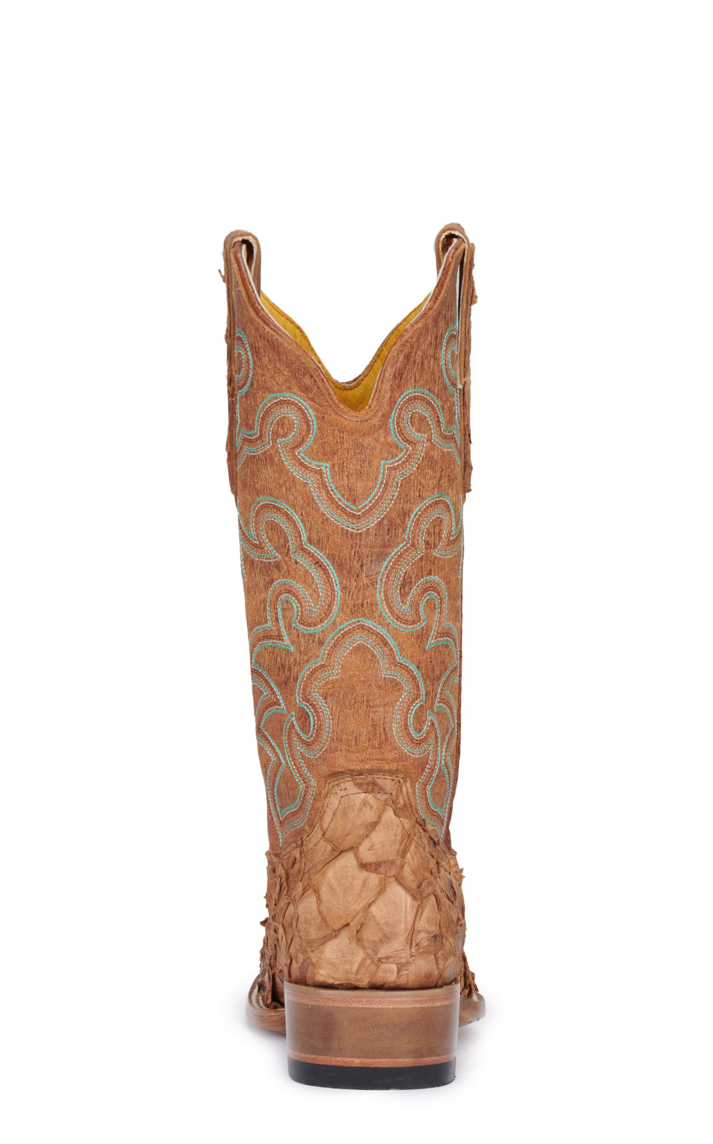 Cavender’s Women’s Pirarucu Saddle Tan and Nut Exotic Wide Square Toe Cowboy Boots  - Image 1