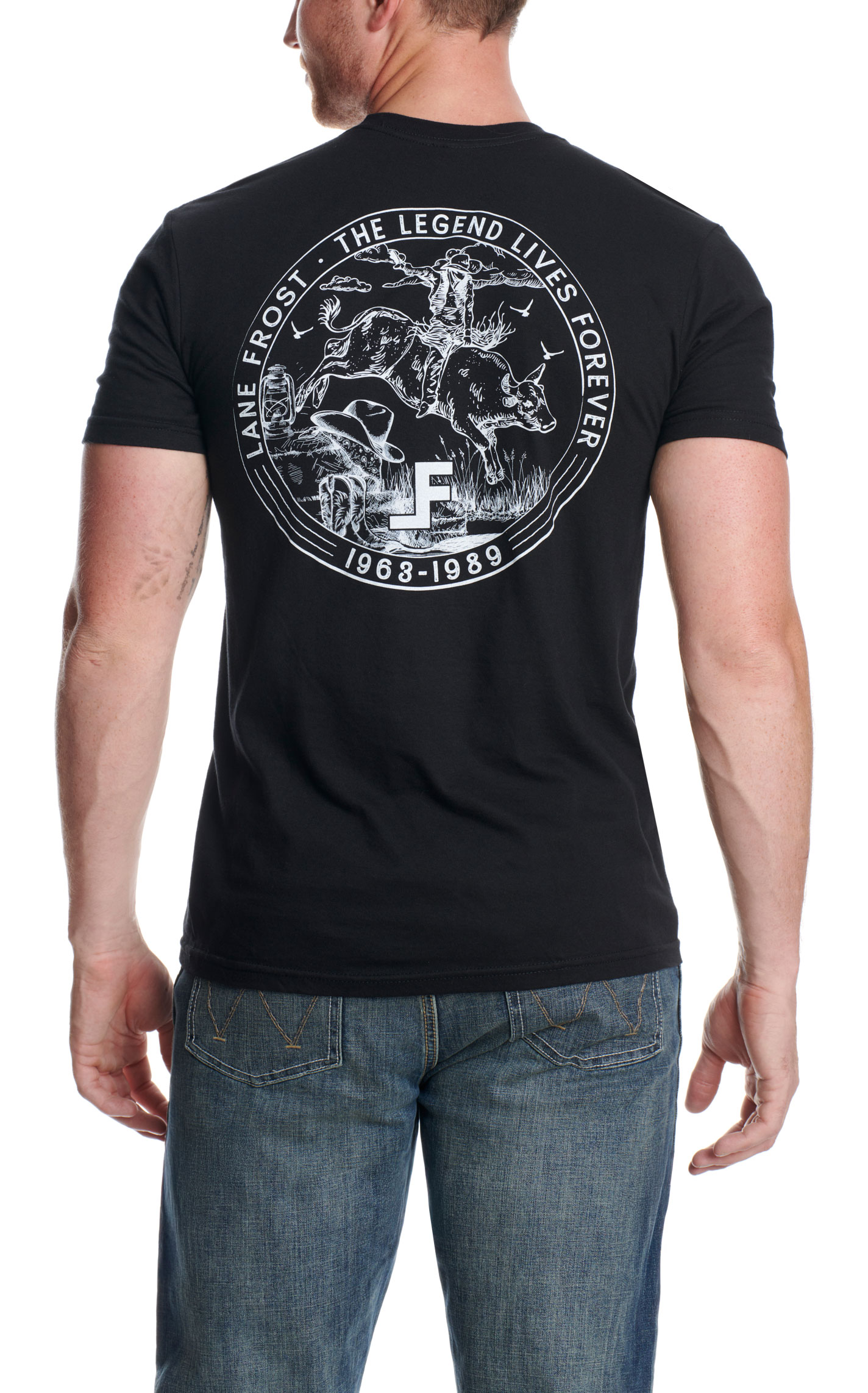 Lane Frost Men's Silver Dollar Black Graphic T-Shirt - Image 2
