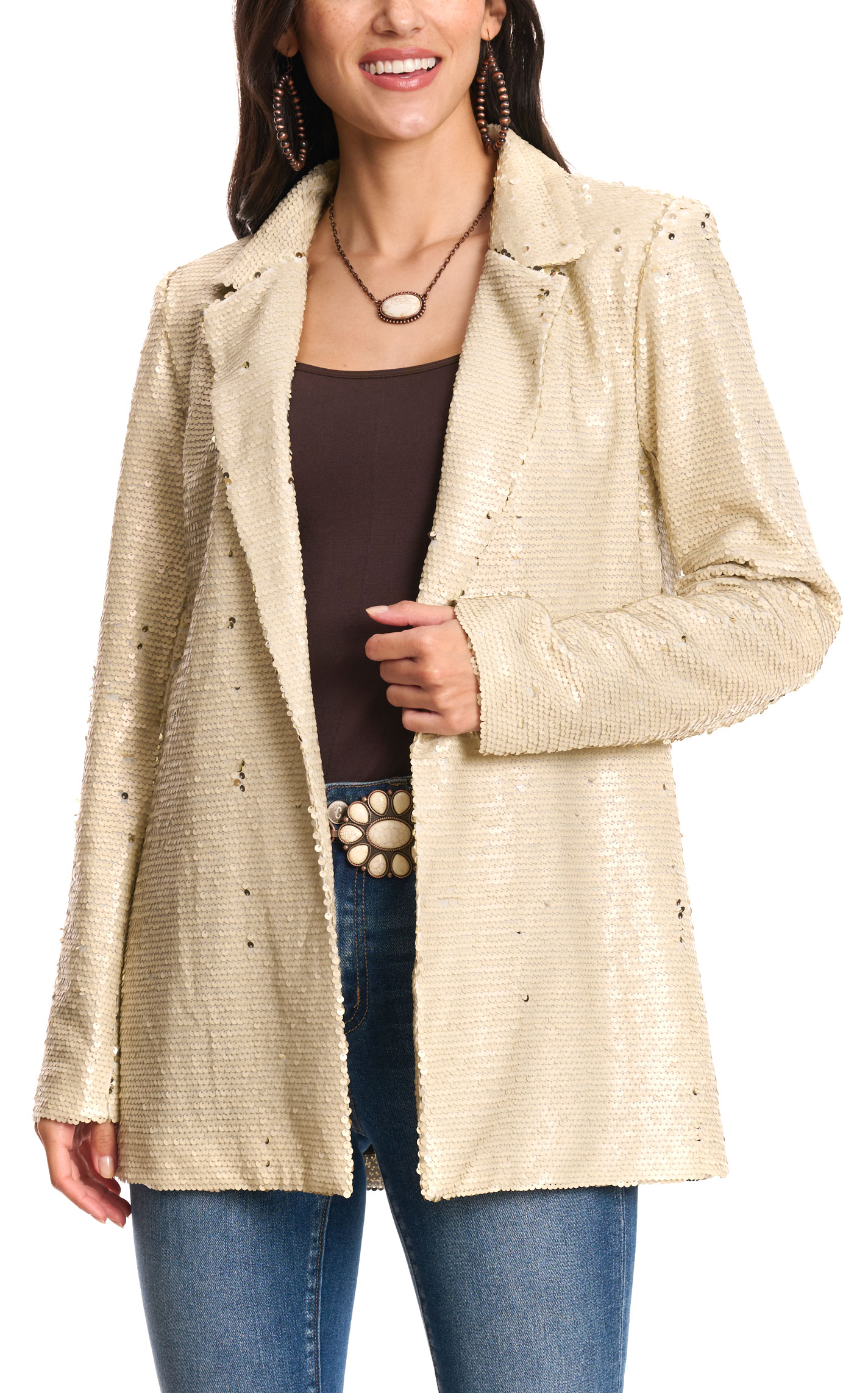 Southern Grace Women's Cream Sequined Blazer - Image 1