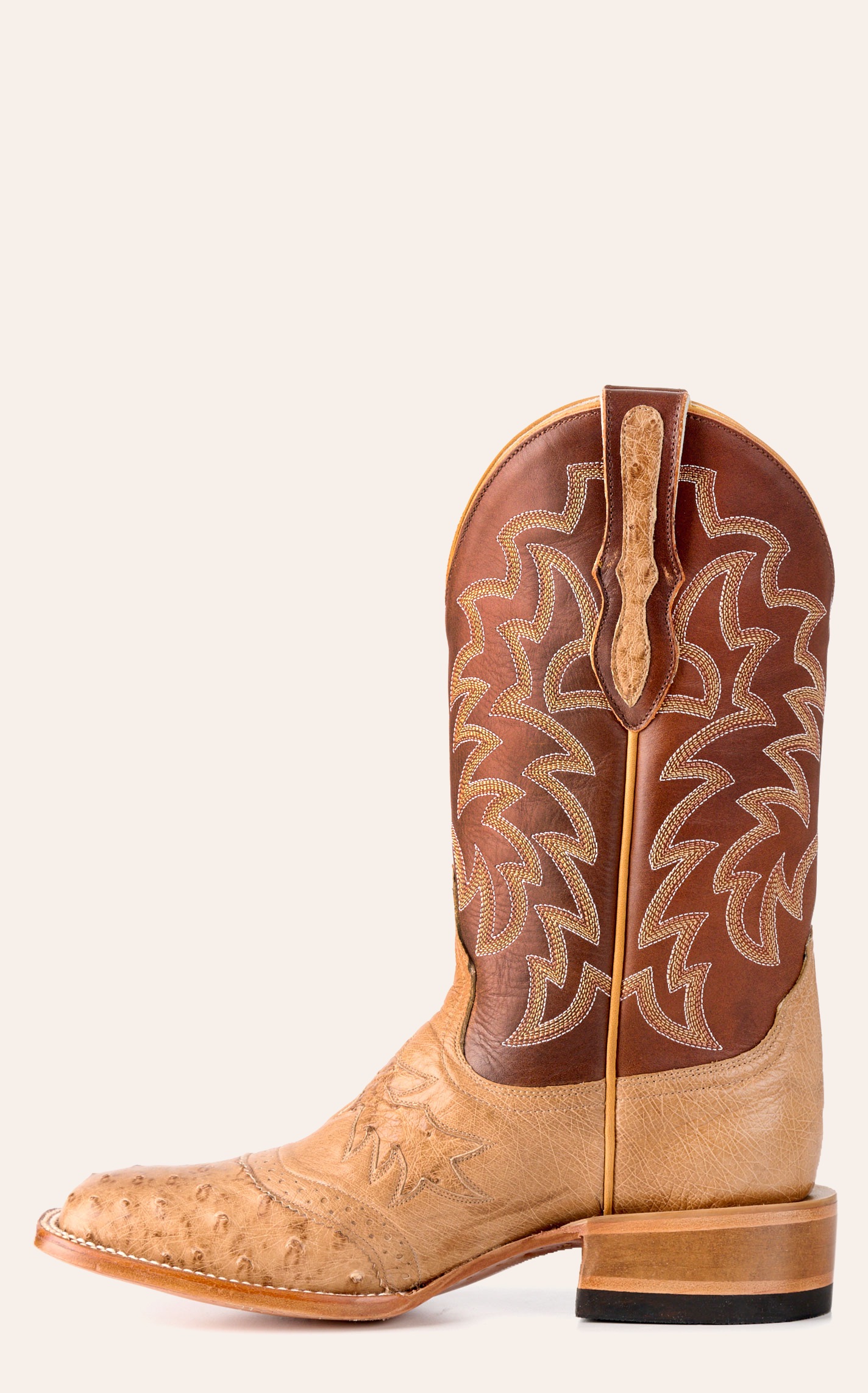 Cavender's Women's Sand & Cognac Ostrich Wide Square Toe Cowboy Boots - Image 1