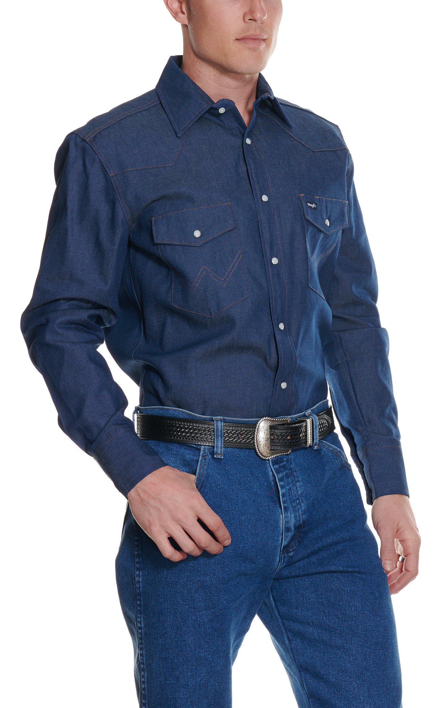 Wrangler Men's Cowboy Cut Rigid Indigo Denim Long Sleeve Work Shirt - Image 1