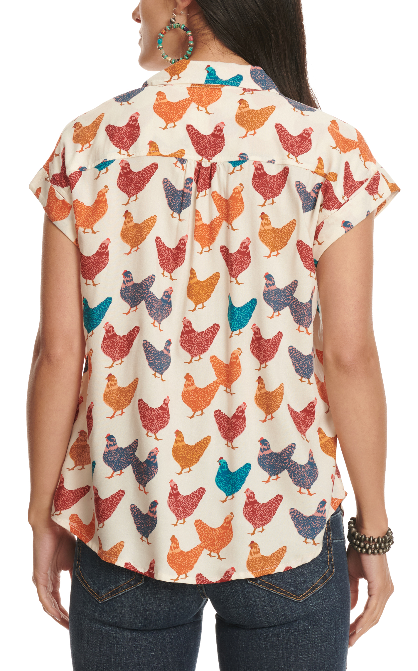 Cotton & Rye Women's Cream & Colorful Chicken Print Top - Image 1