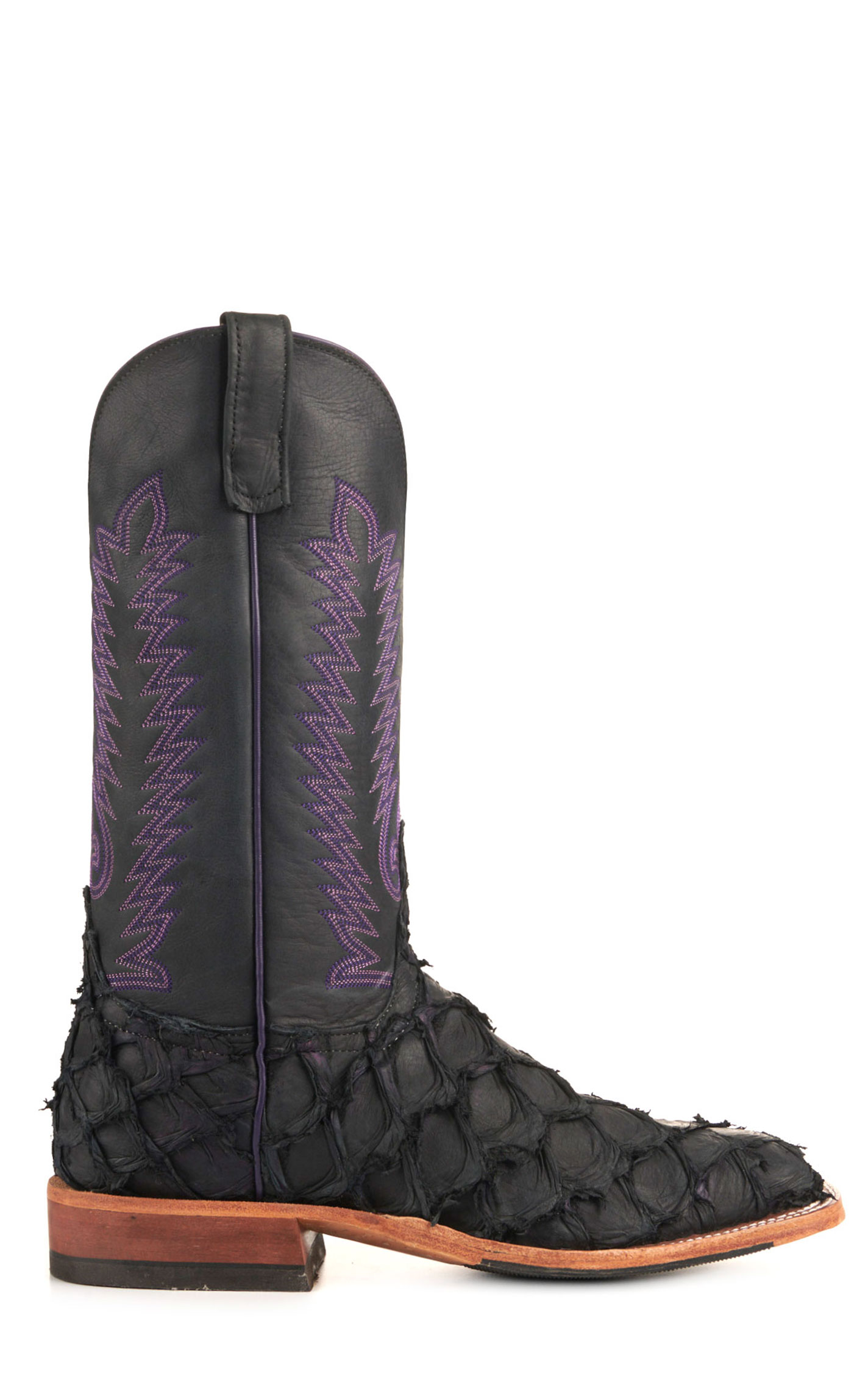 Anderson Bean Men's Black Pirarucu Wide Square Toe Exotic Cowboy Boots - Image 1
