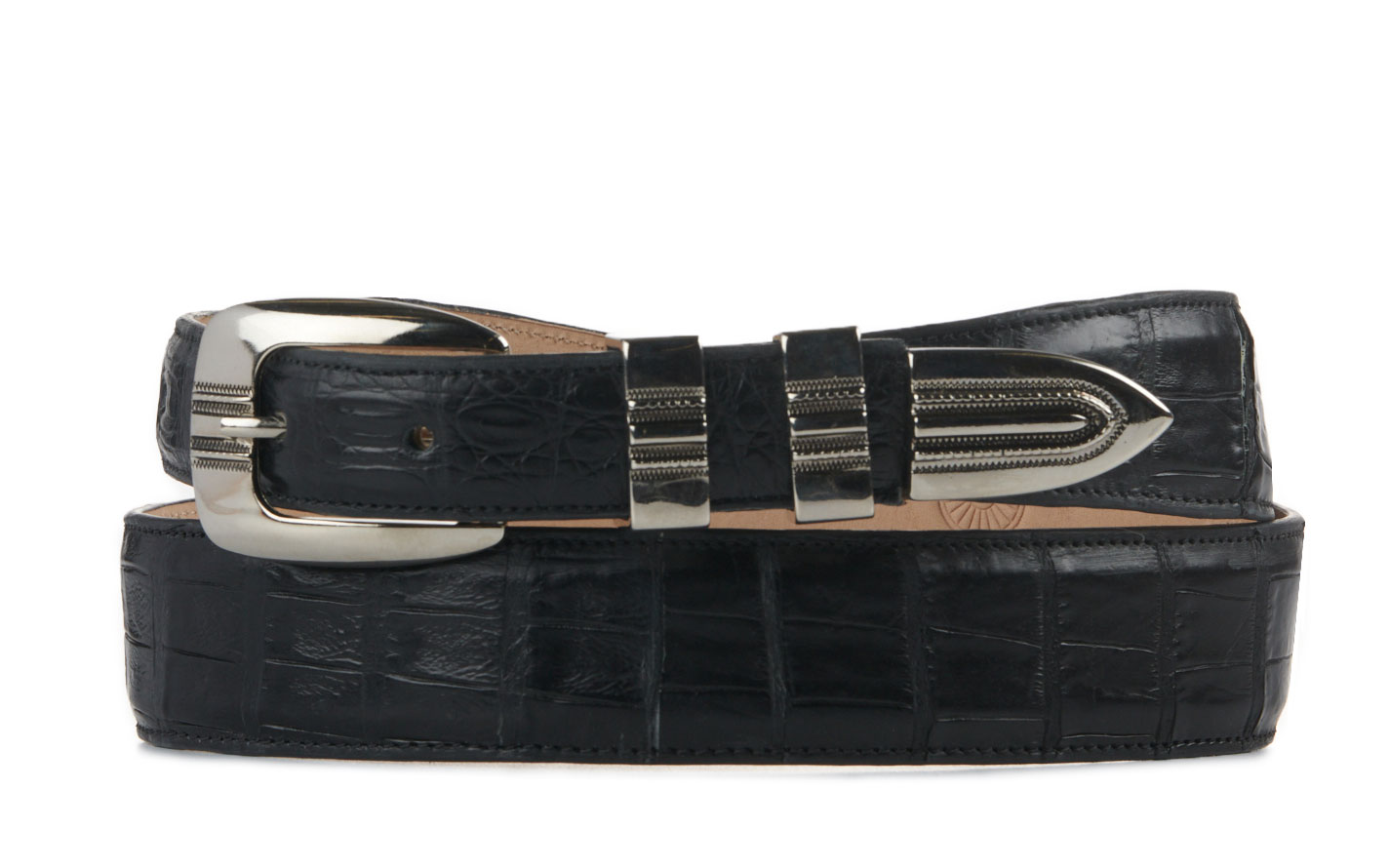Cavender's Men's Black Caiman Tapered Exotic Western Belt - Image 1