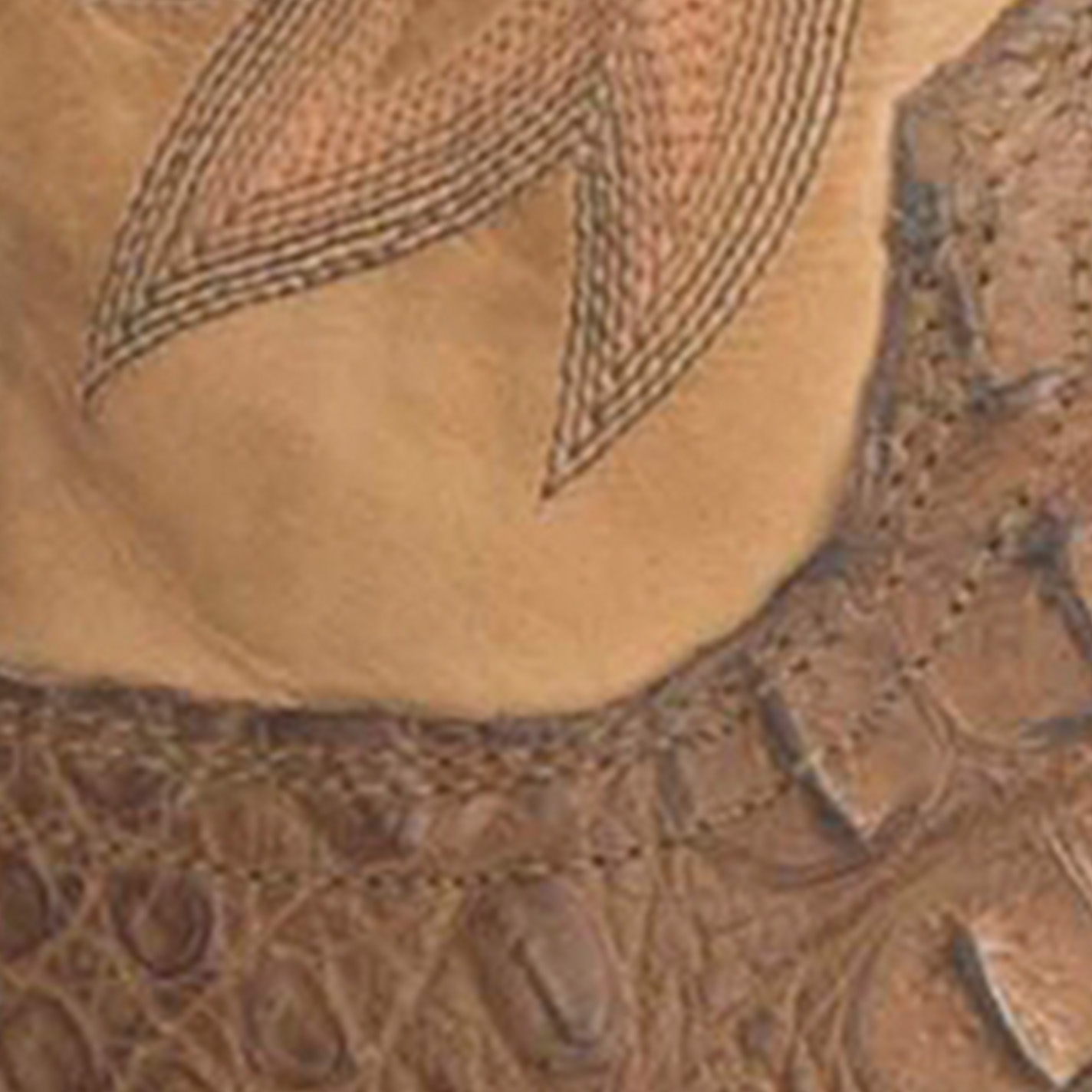 Lucchese Men's Tan Burnish Hornback Caiman Wide Square Toe Exotic Cowboy Boots - Image 1
