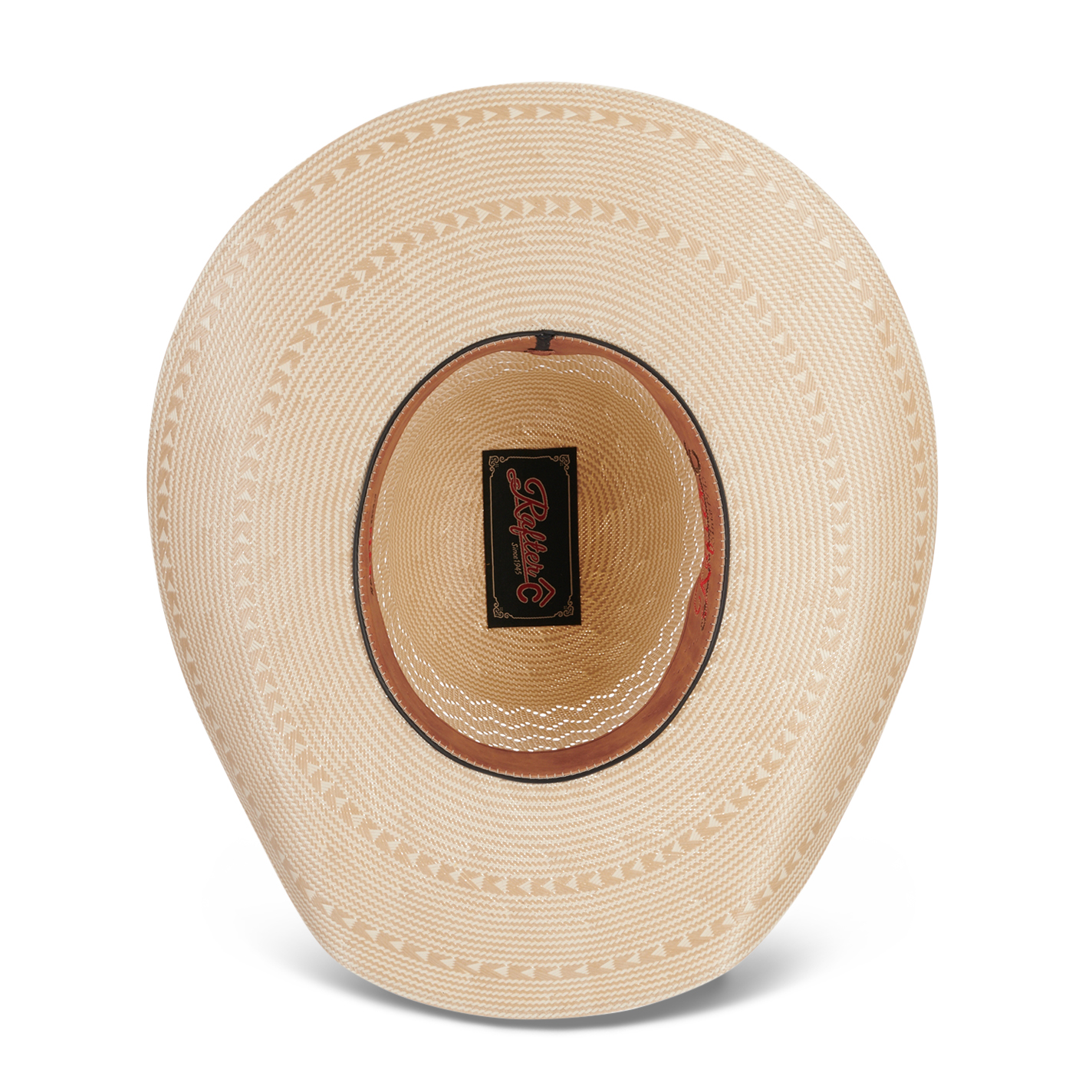 Rafter C Ivory and Tan Shantung Zig Zag Vent Open Crown Straw Cowboy Hat - Image 1