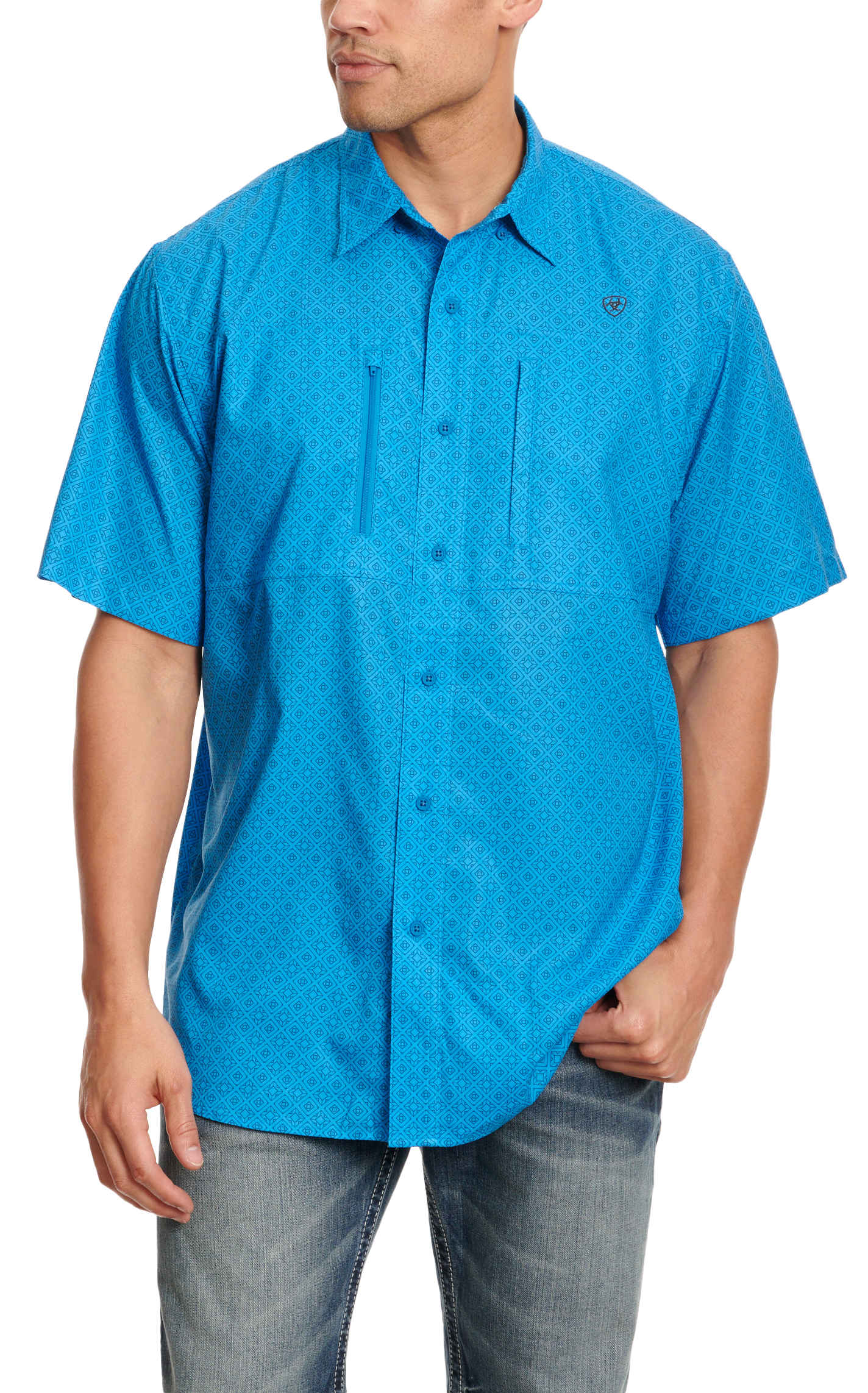Ariat Men's VentTEK Blue & Black Geo Print Short Sleeve Shirt - Image 1