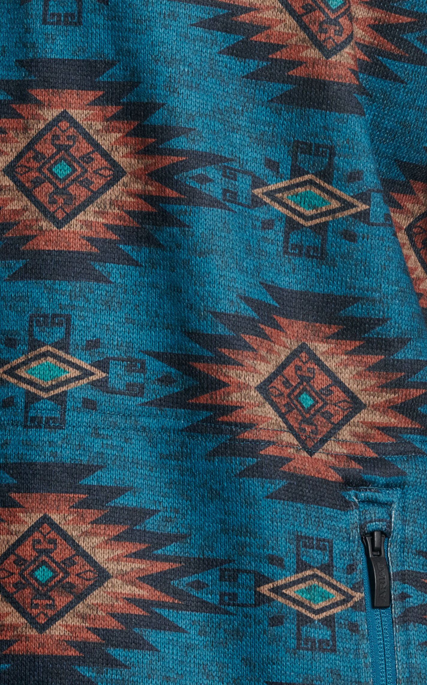Ariat Men's Caldwell Dark Turquoise & Cinnamon Aztec 1/4 Zip Pullover  - Image 1