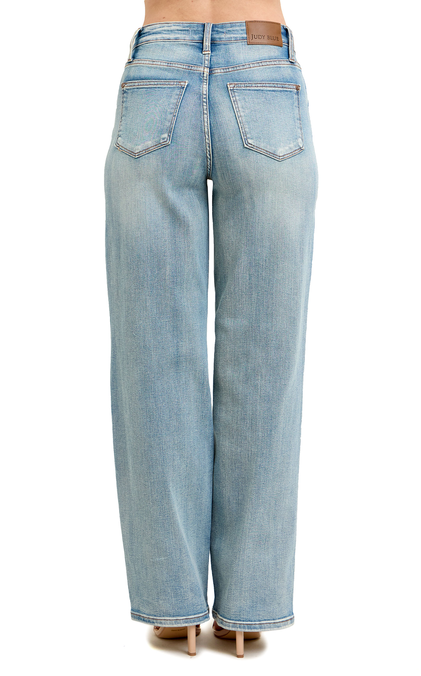 Judy Blue Women's Light Wash High Rise Distressed Knee Patch Straight Leg Jeans - Image 1
