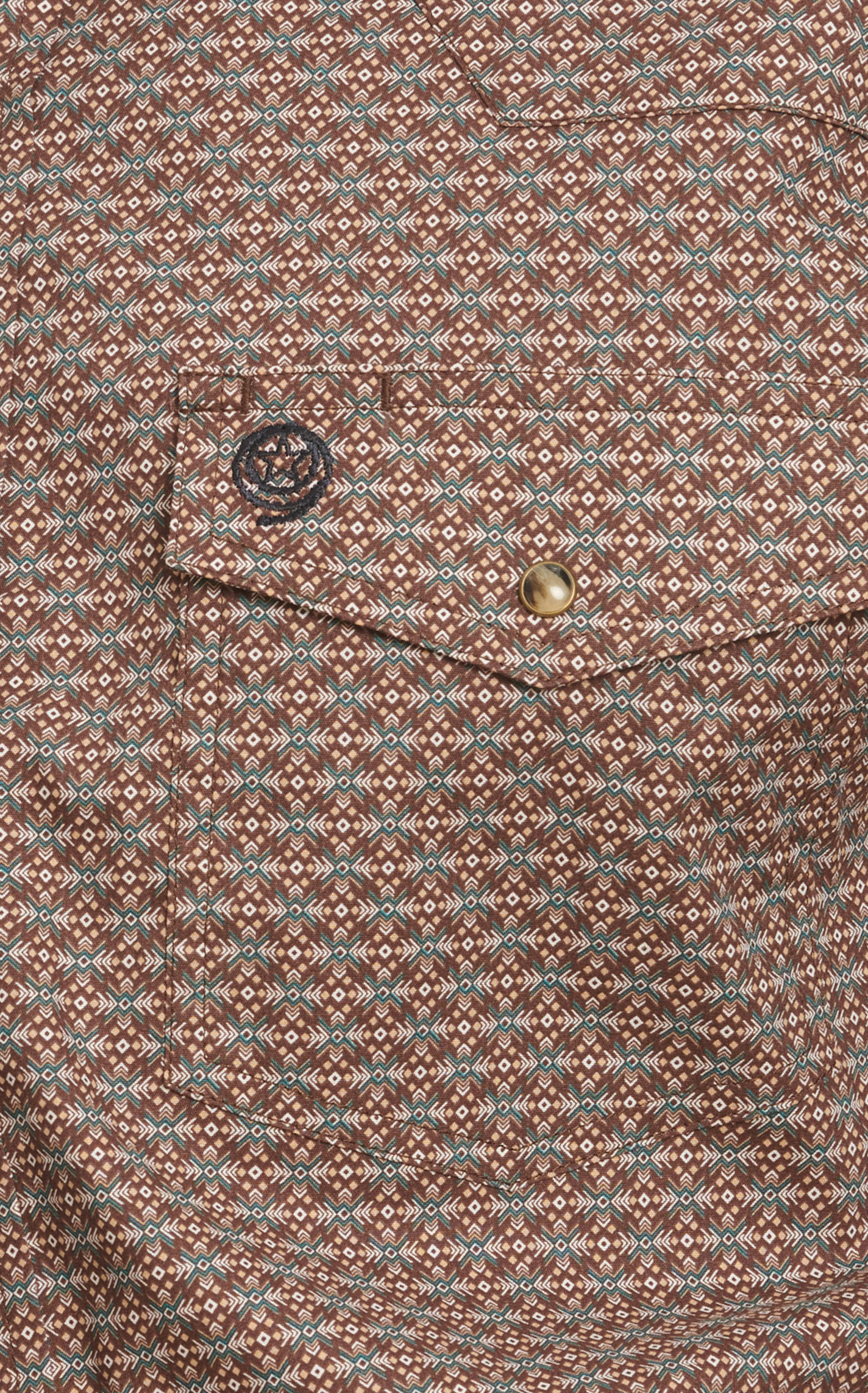 Wrangler Men's George Strait Collection Chocolate & Teal Geo Print Western Shirt - Image 1