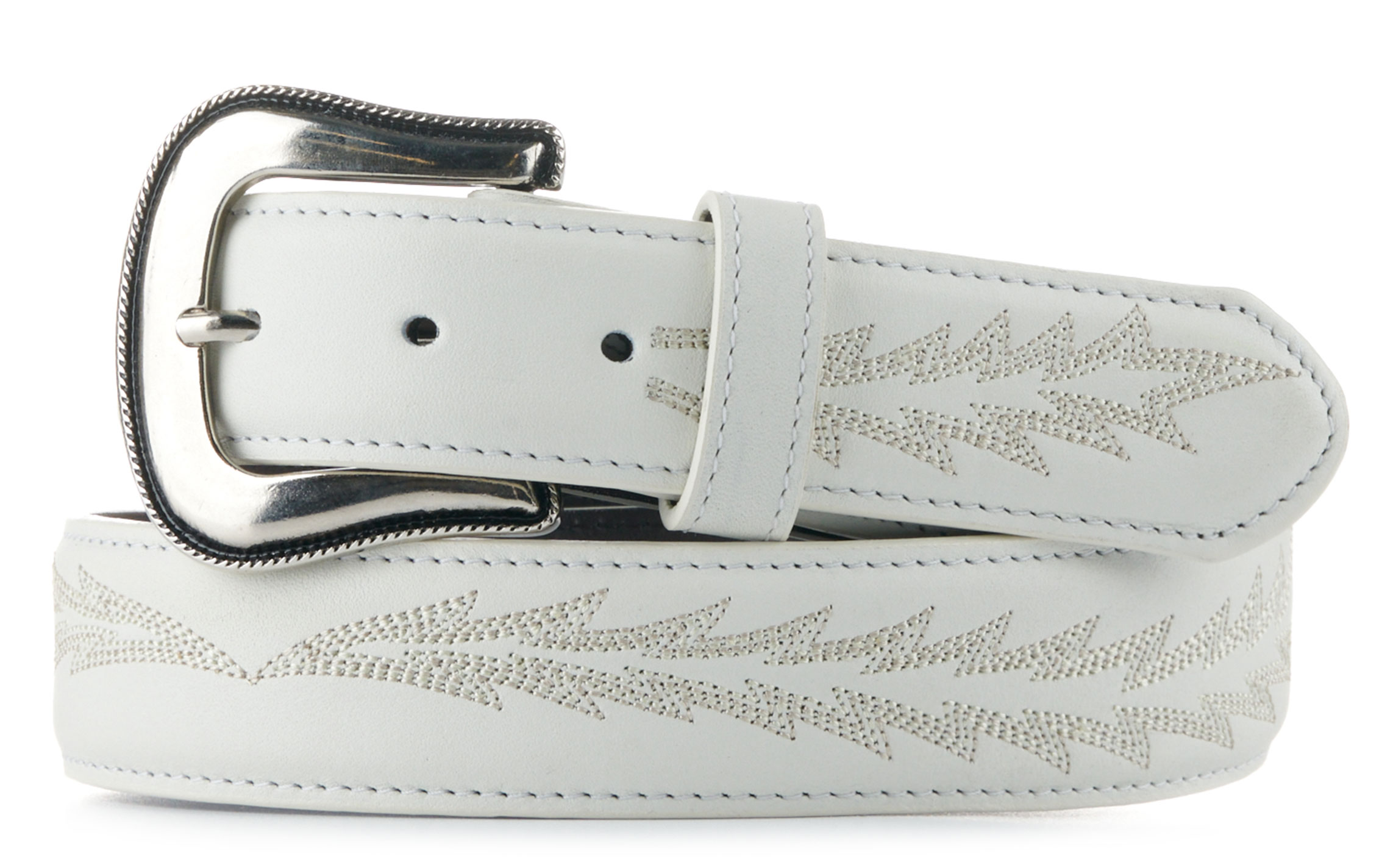 JRC & Sons Women's Nancy White Boot Stitch Leather Western Belt - Image 1