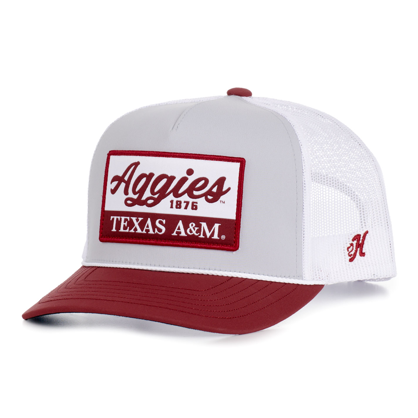 Hooey Collegiate Collection Gray White & Maroon A&M Aggies Curved Bill Patch Cap - Image 1