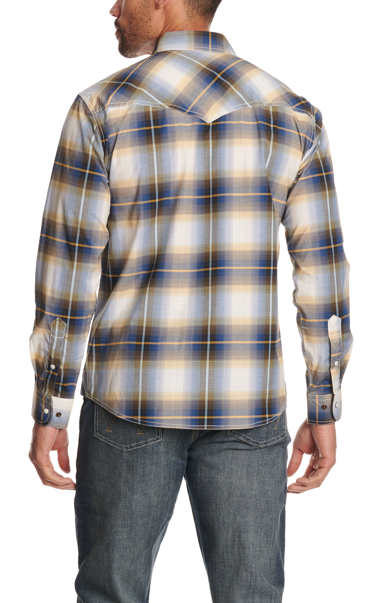 Rafter C Red Dirt Men's Blue Brown & Cream Plaid Western Shirt - Image 2