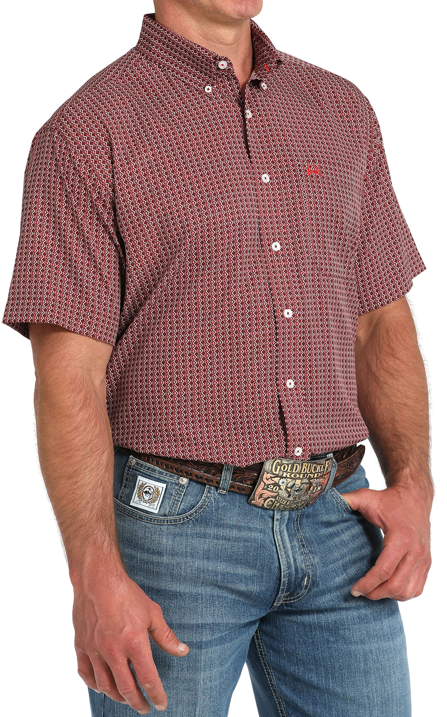 Cinch Men's ArenaFlex Burgundy Geo Print Western Shirt - Image 1
