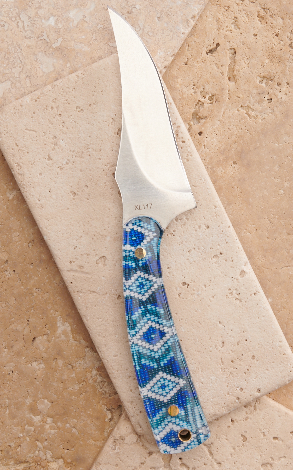 Twisted X Acrylic Blue Beaded Print Skinner Knife with Leather Sheath - Image 1