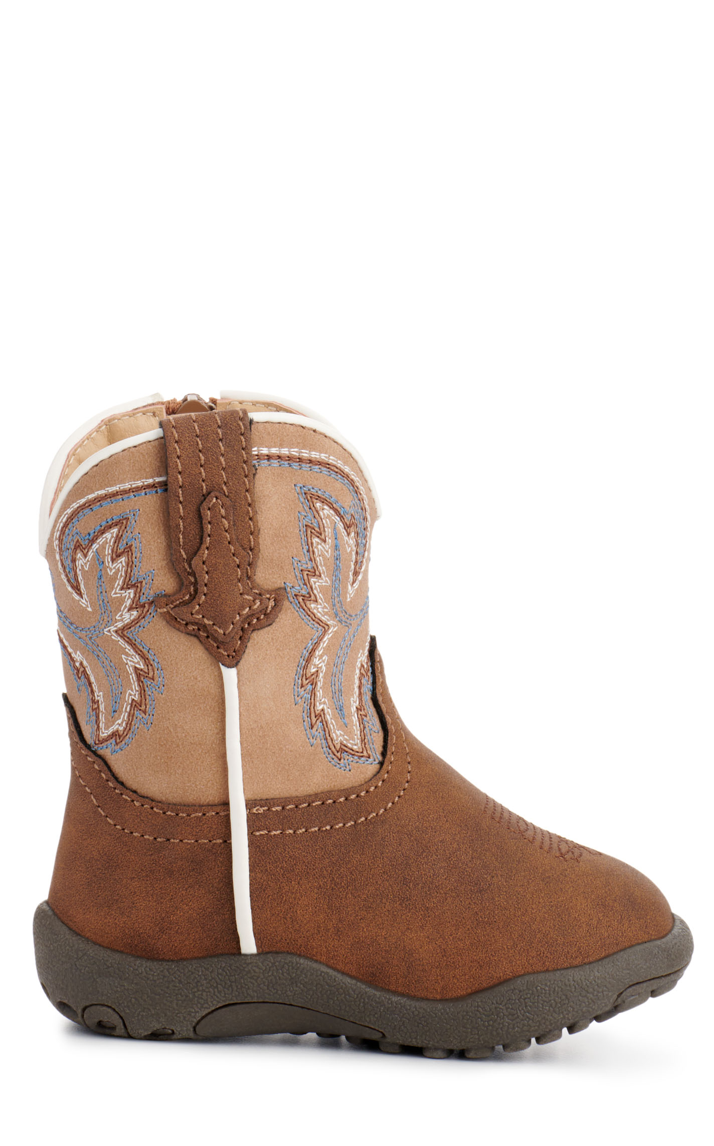 Roper Infant Eastwood Brown and Tan Faux Leather Round Toe Cowboy Boots - Image 1