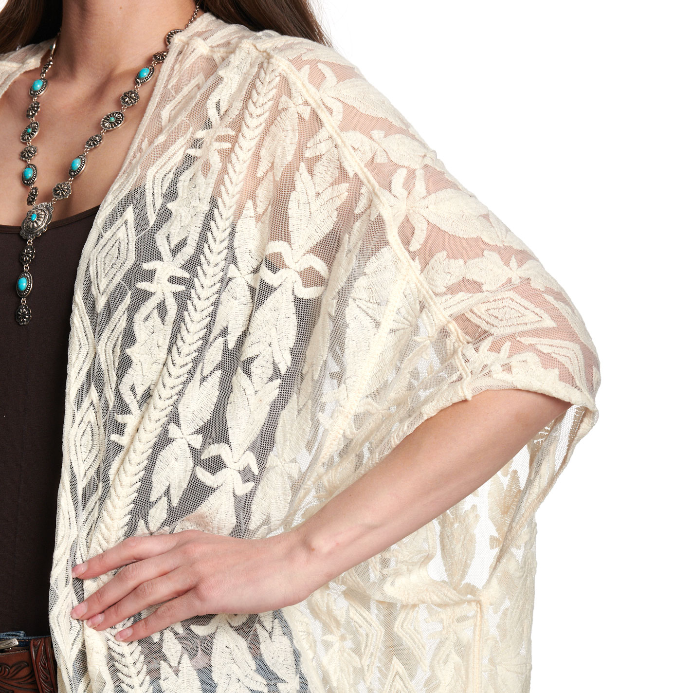 Magnolia Lane Women's Cream Aztec Lace Kimono - Image 3