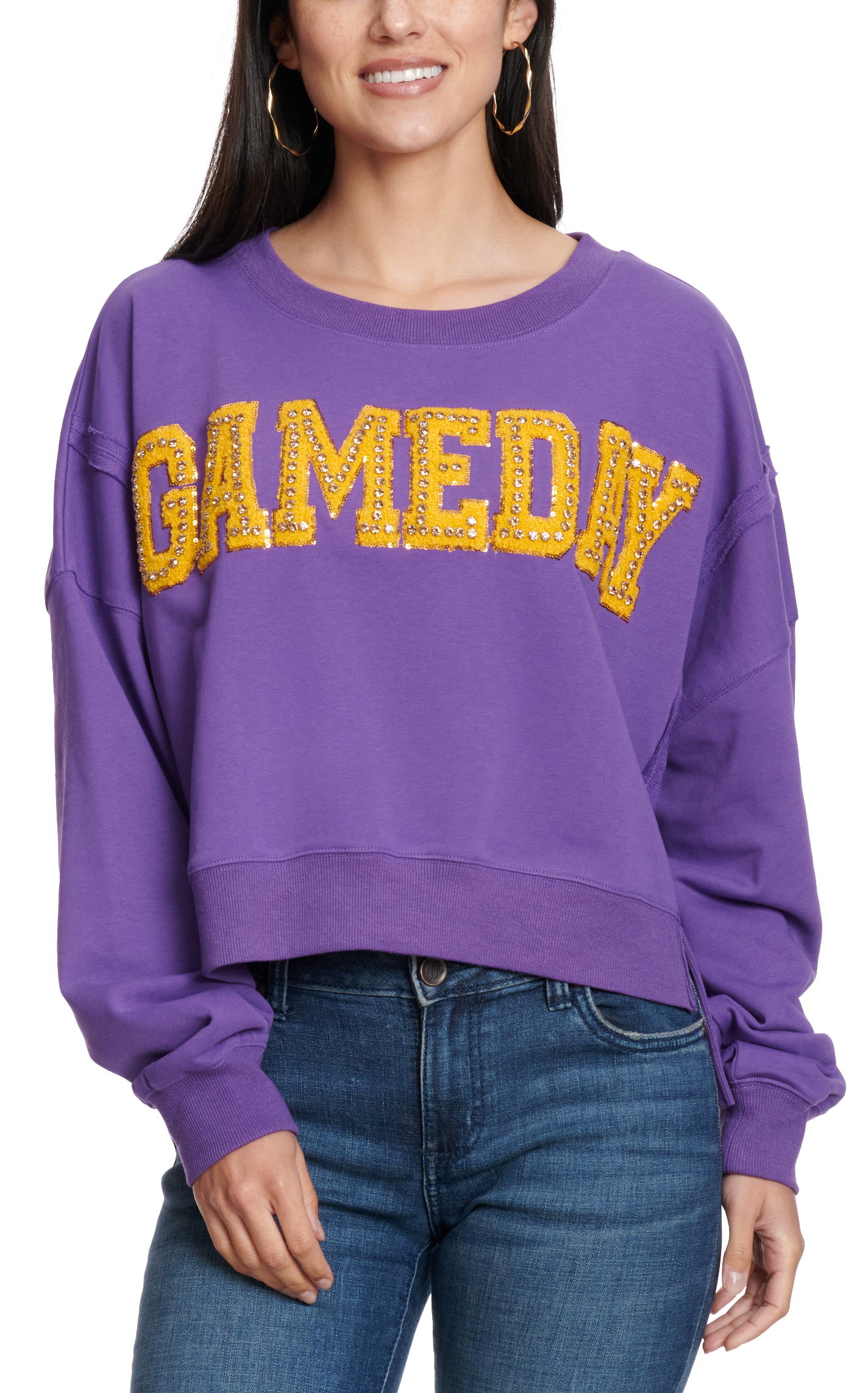 Peach Love Women's Purple GameDay Sparkling Pullover - Image 1