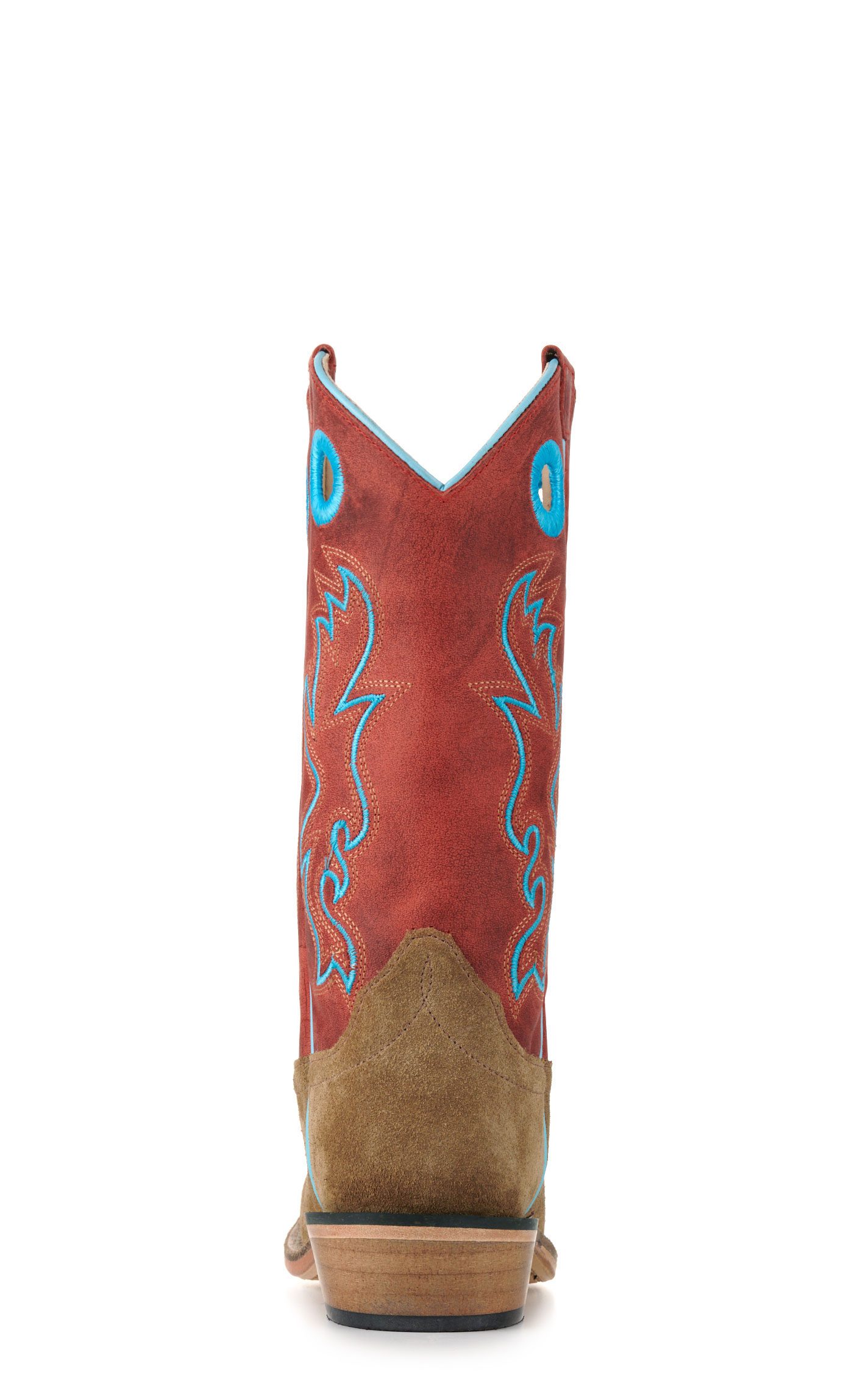 Old West Kids Camel Suede and Red Punchy Square Toe Cowboy Boots - Image 1