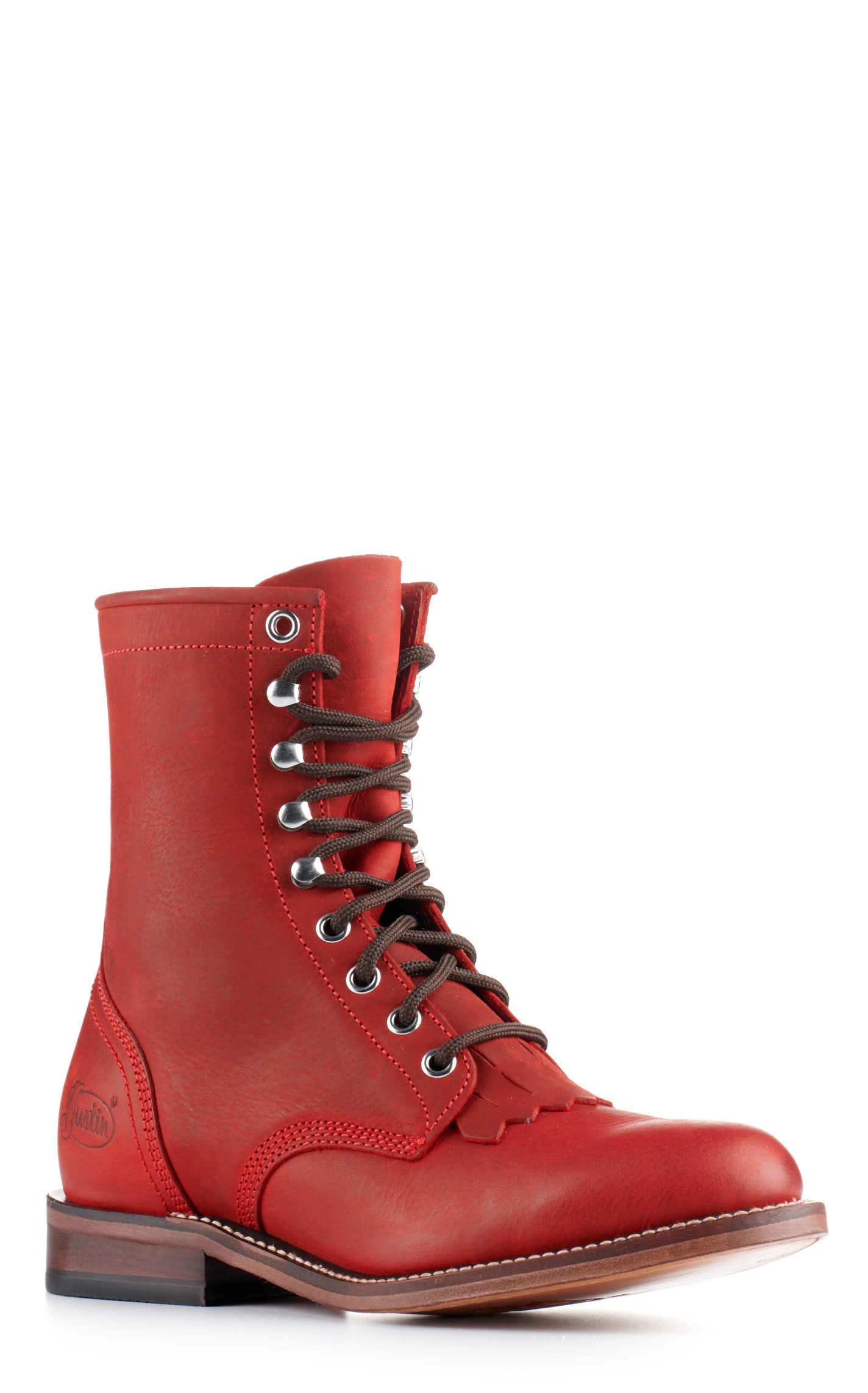 Justin Women's McKean Red Round Toe Lace Up Roper Boot - Image 1