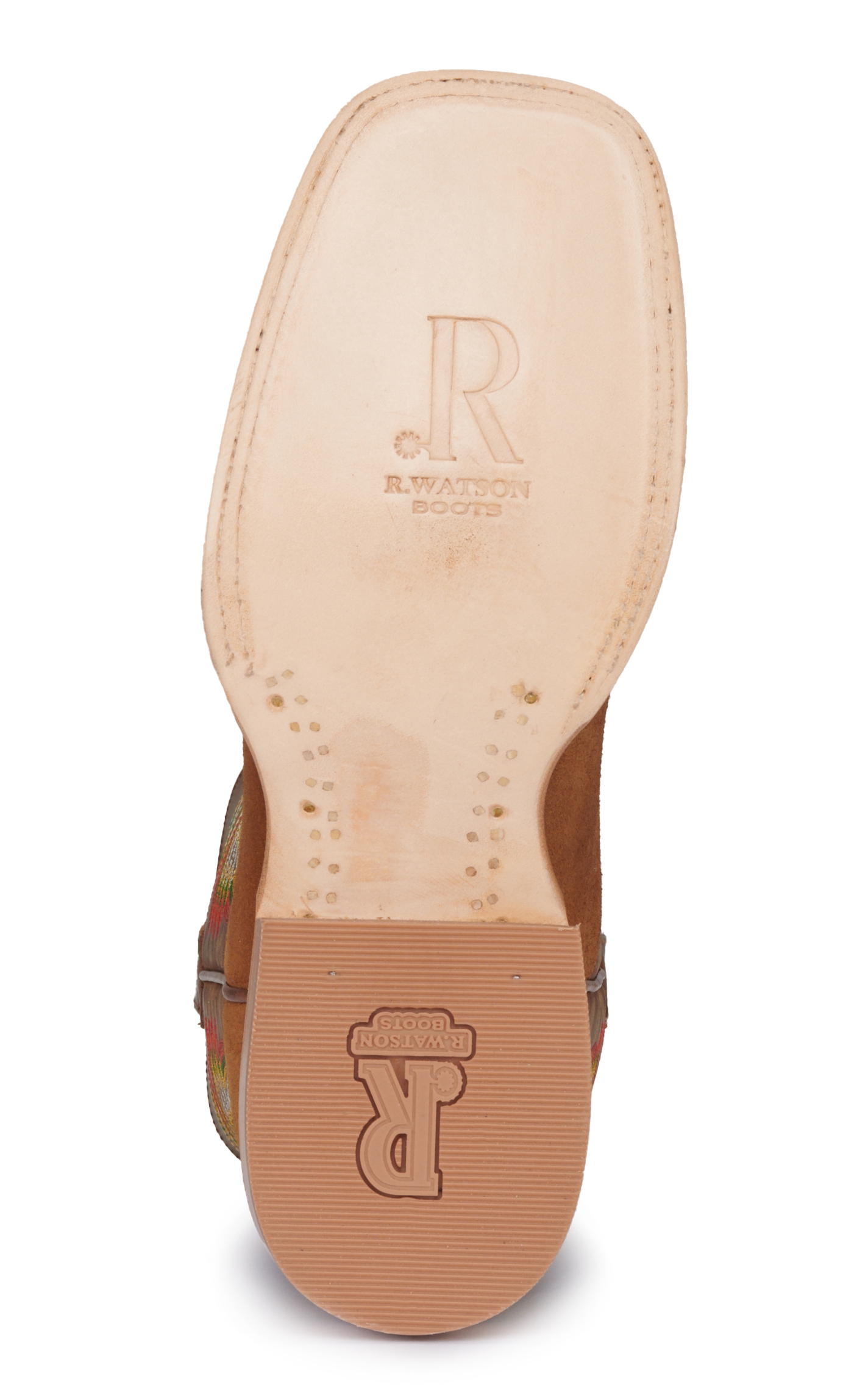 R Watson Men's Tan Roughout and Arizona Tan Wide Square Toe Cowboy Boots - Image 1