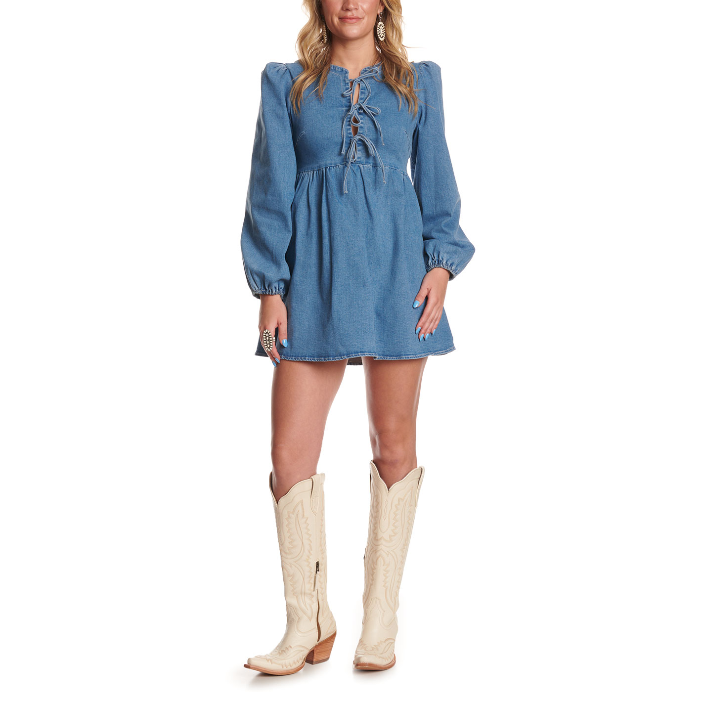 Endless Blu Women's Denim Blue Front Tie Mini Dress - Image 1