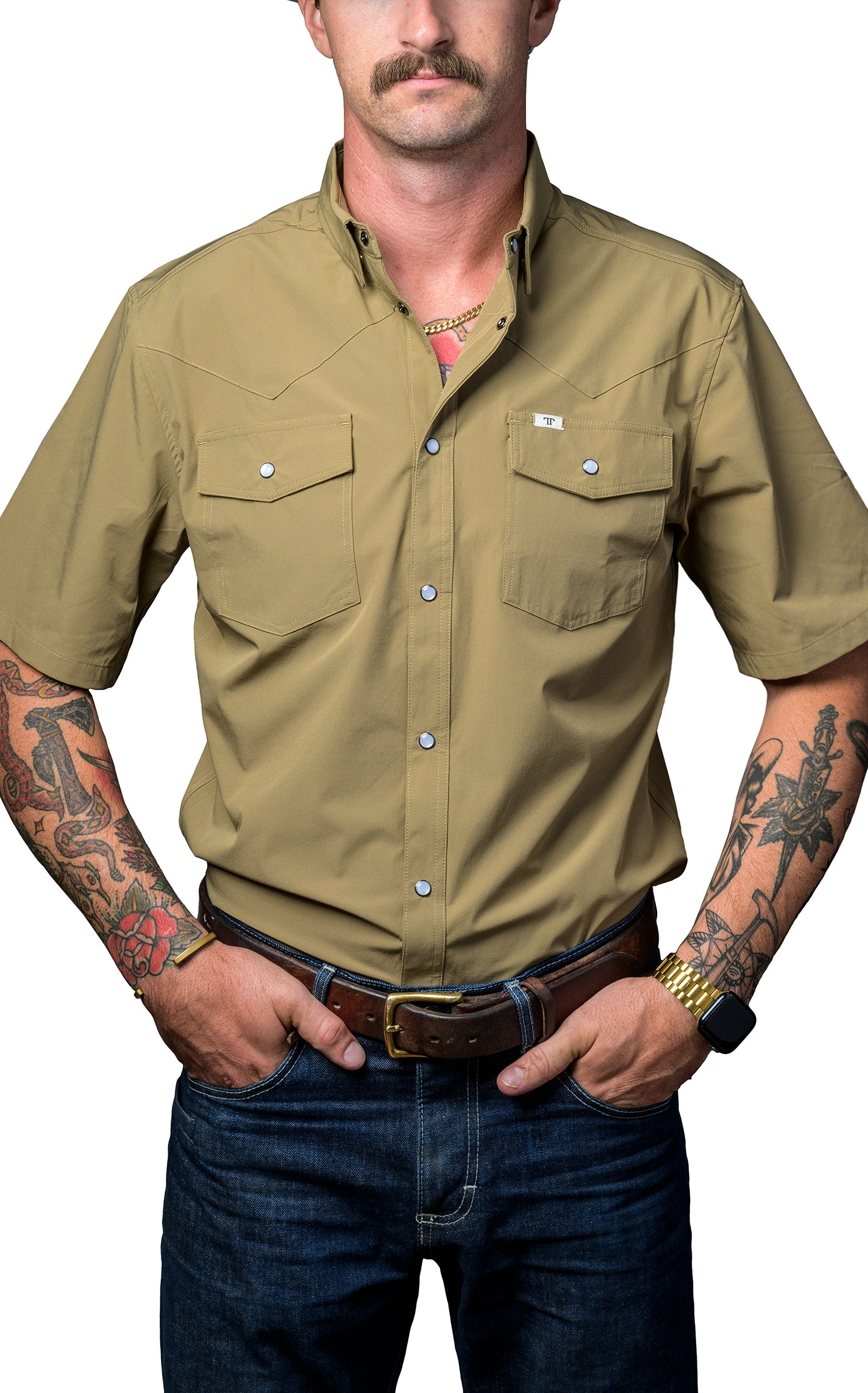 Ferrell Men's Khaki Short Sleeve Western Shirt - Image 1