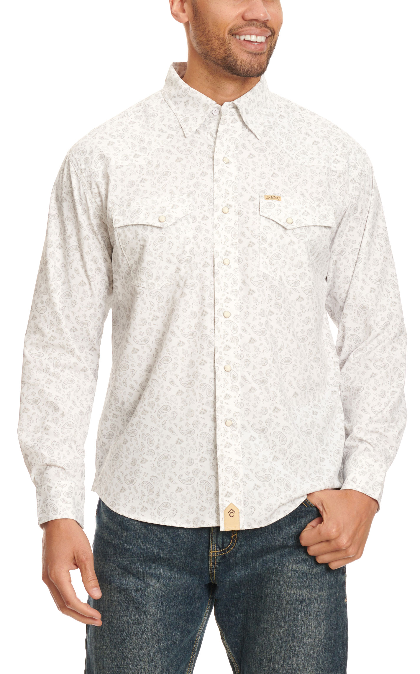 Rafter C Outdoors Men's Light Gray & White Paisley Lefty Fishing Shirt - Image 1