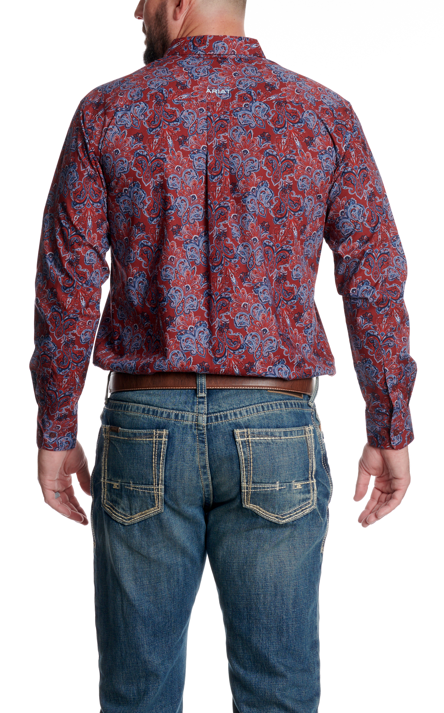 Ariat Men's Dark Red & Multi Paisley Print Button Down Shirt - Image 1